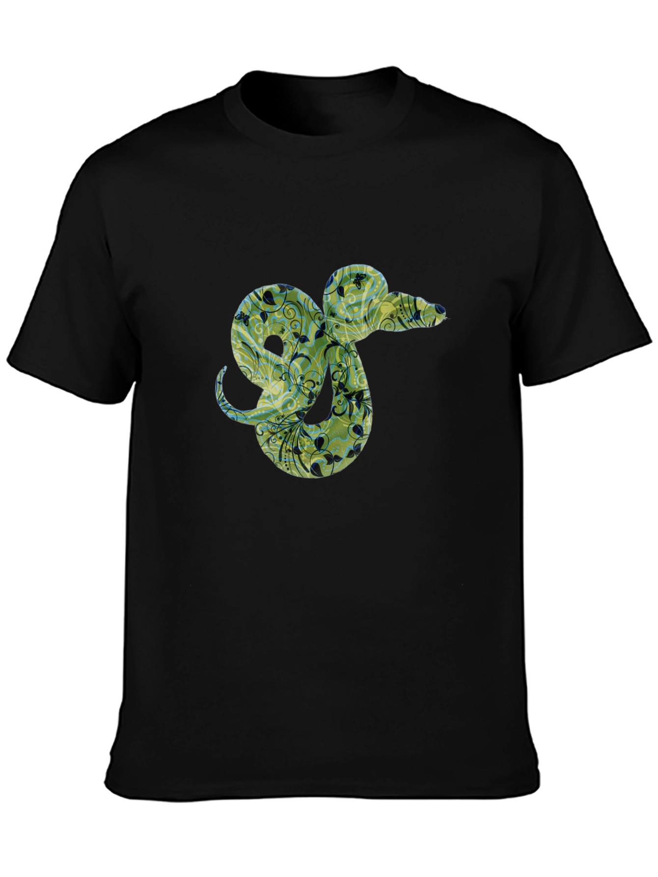 Floral Snake Graphic Tee - Black Casual T-Shirt