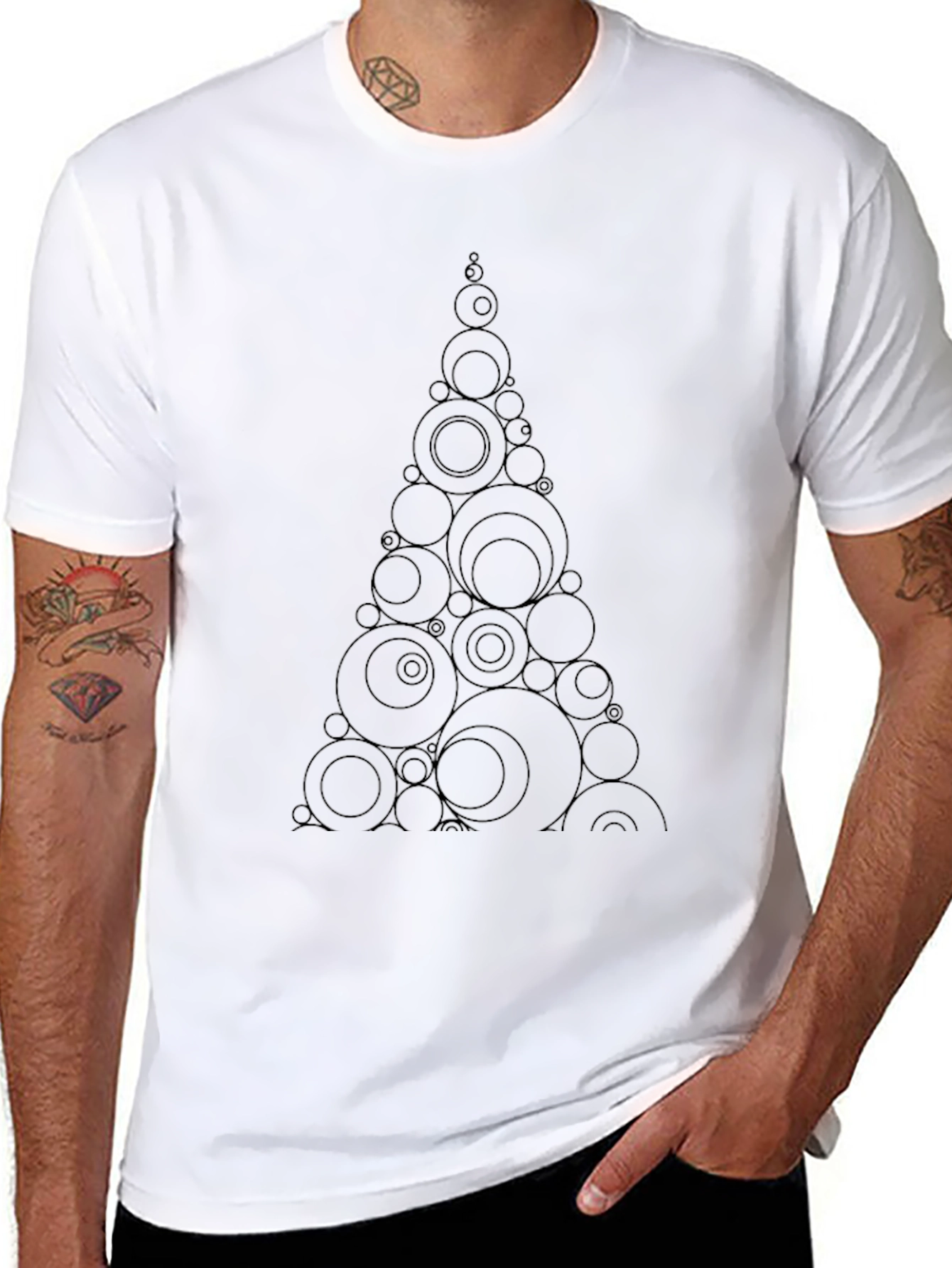 Abstract Geometric Circles Tree Black T-Shirt