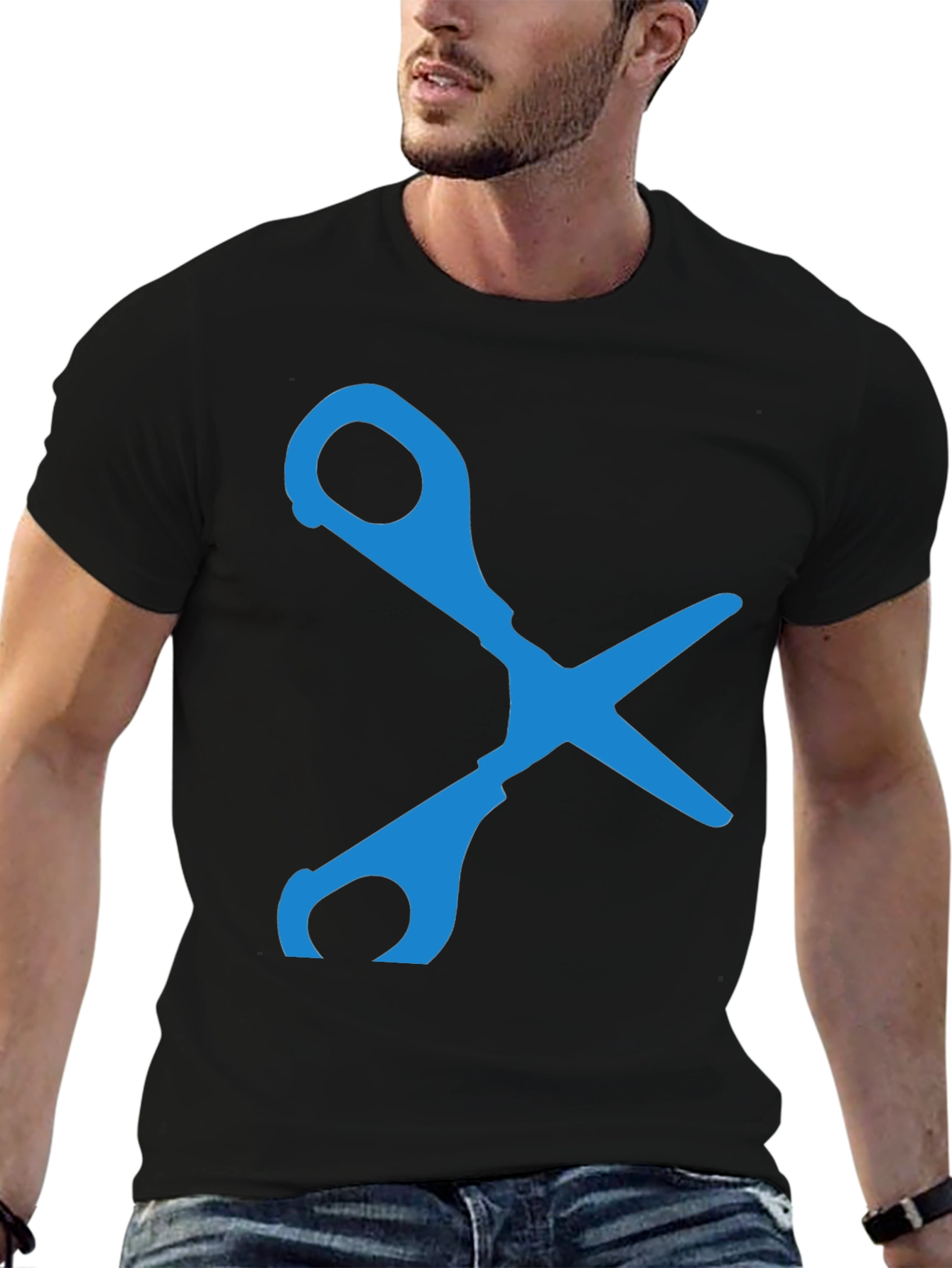 Scissors Graphic T-Shirt - Black Cotton Blend