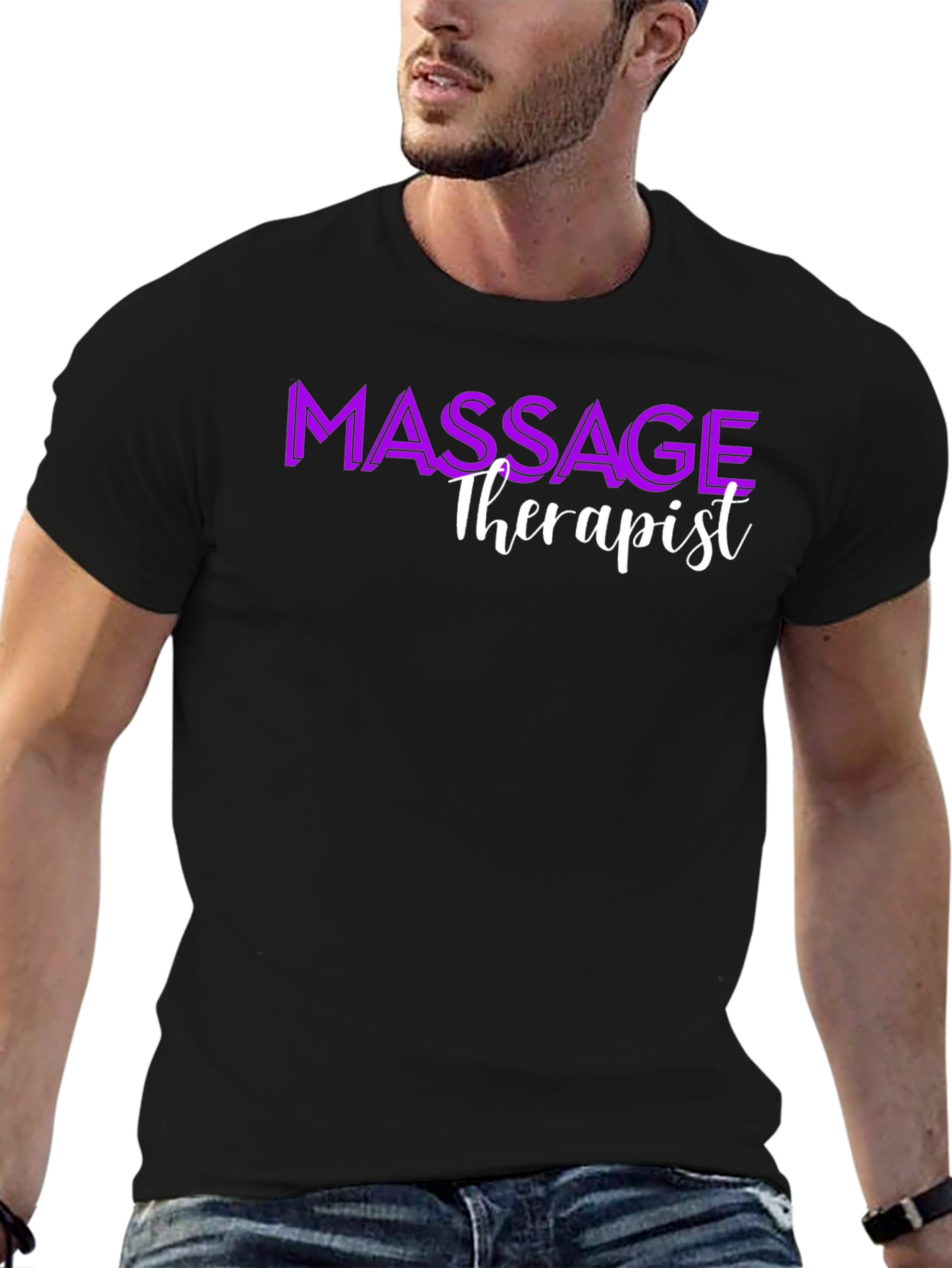Massage Therapist T-Shirt - Purple & White Print