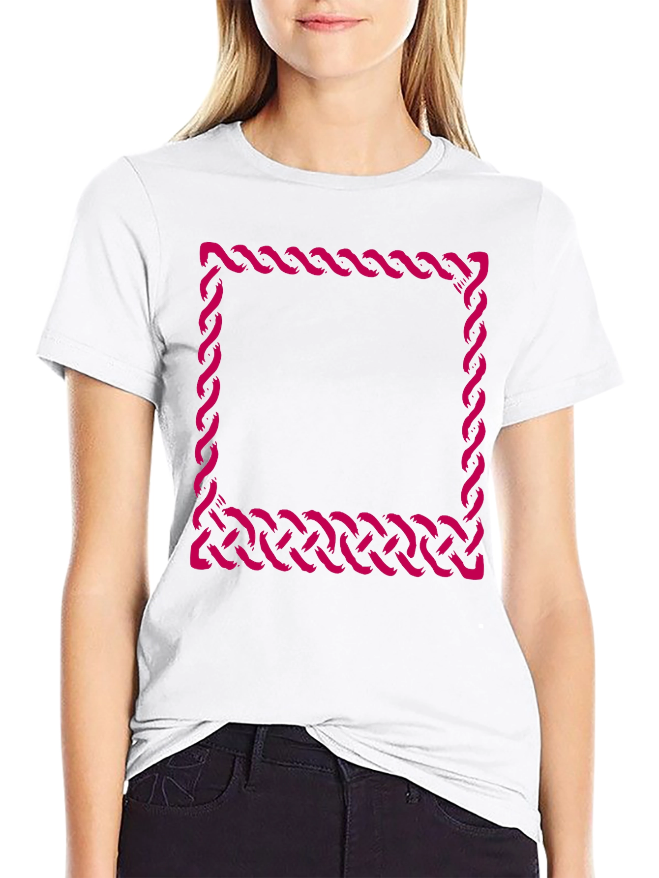 Black T-Shirt with Woven Square Design