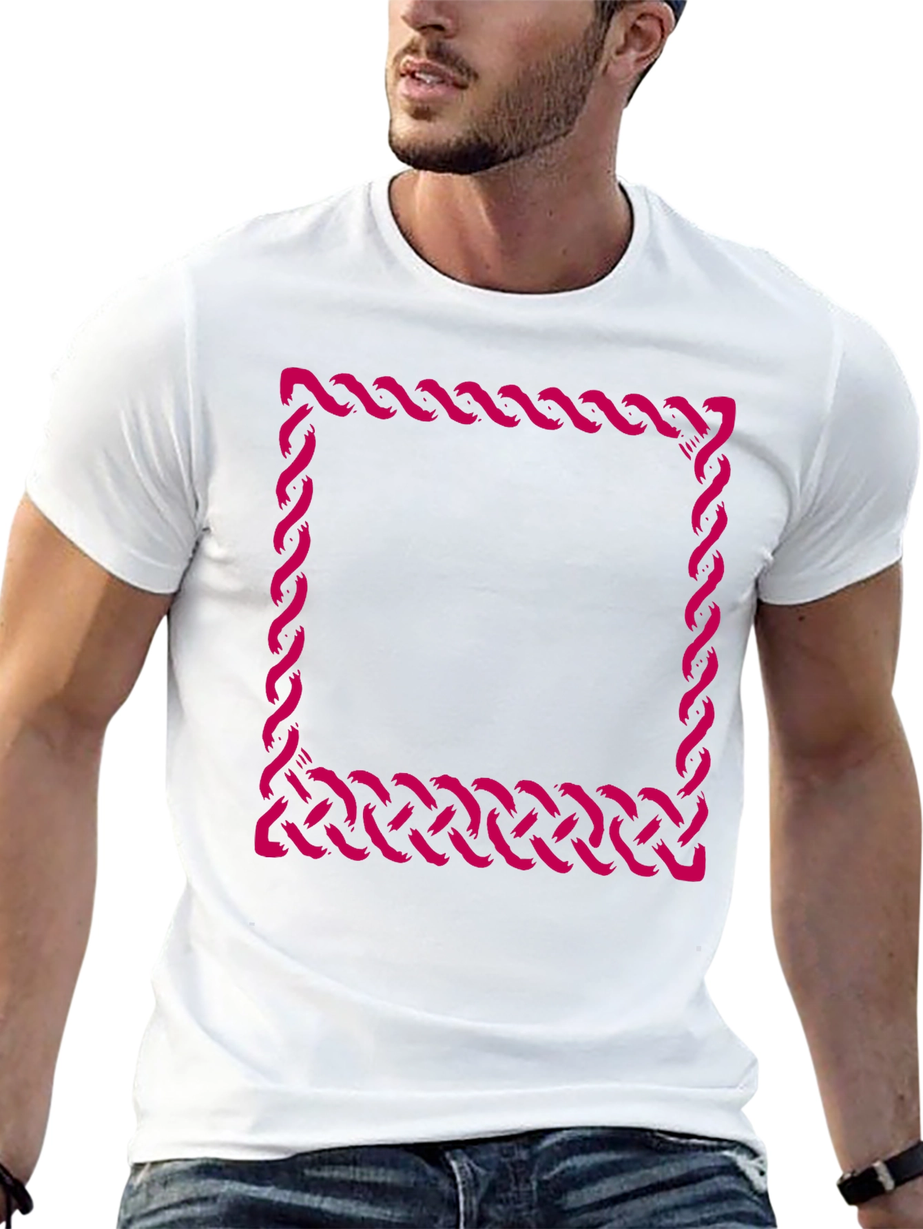 Black T-Shirt with Woven Square Design