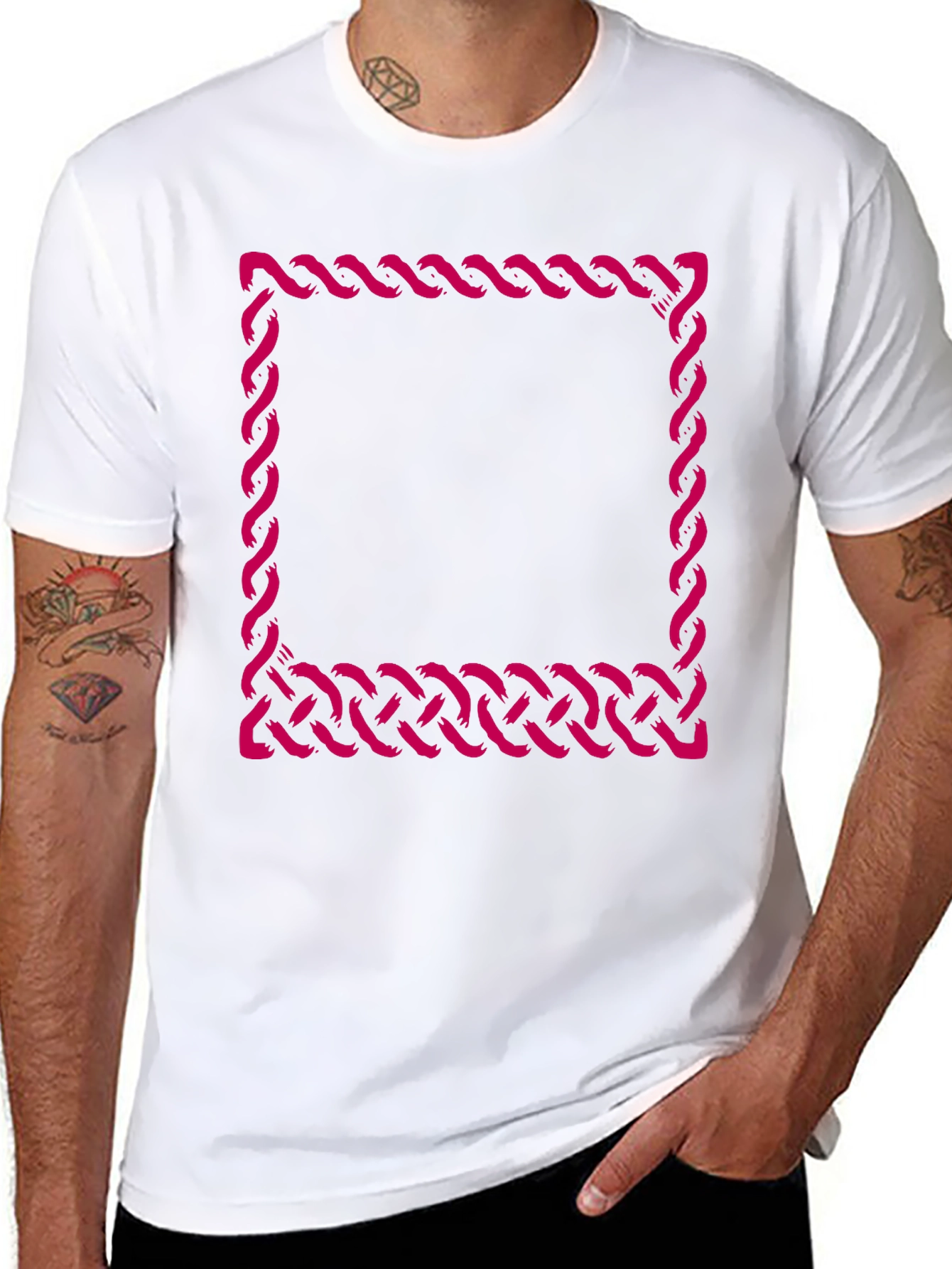 Black T-Shirt with Woven Square Design