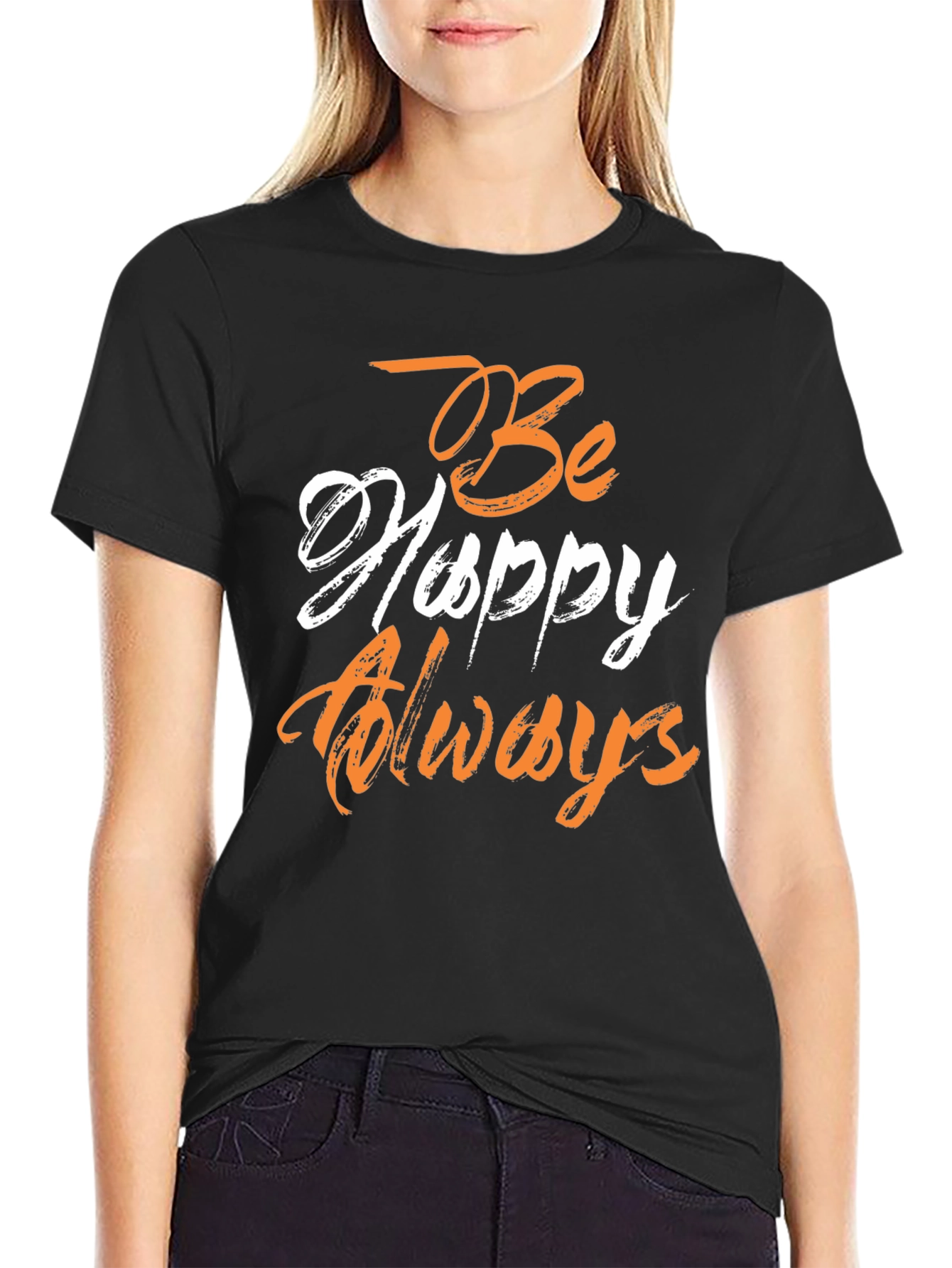 Be Happy Always Graphic Tee - Black Casual Shirt