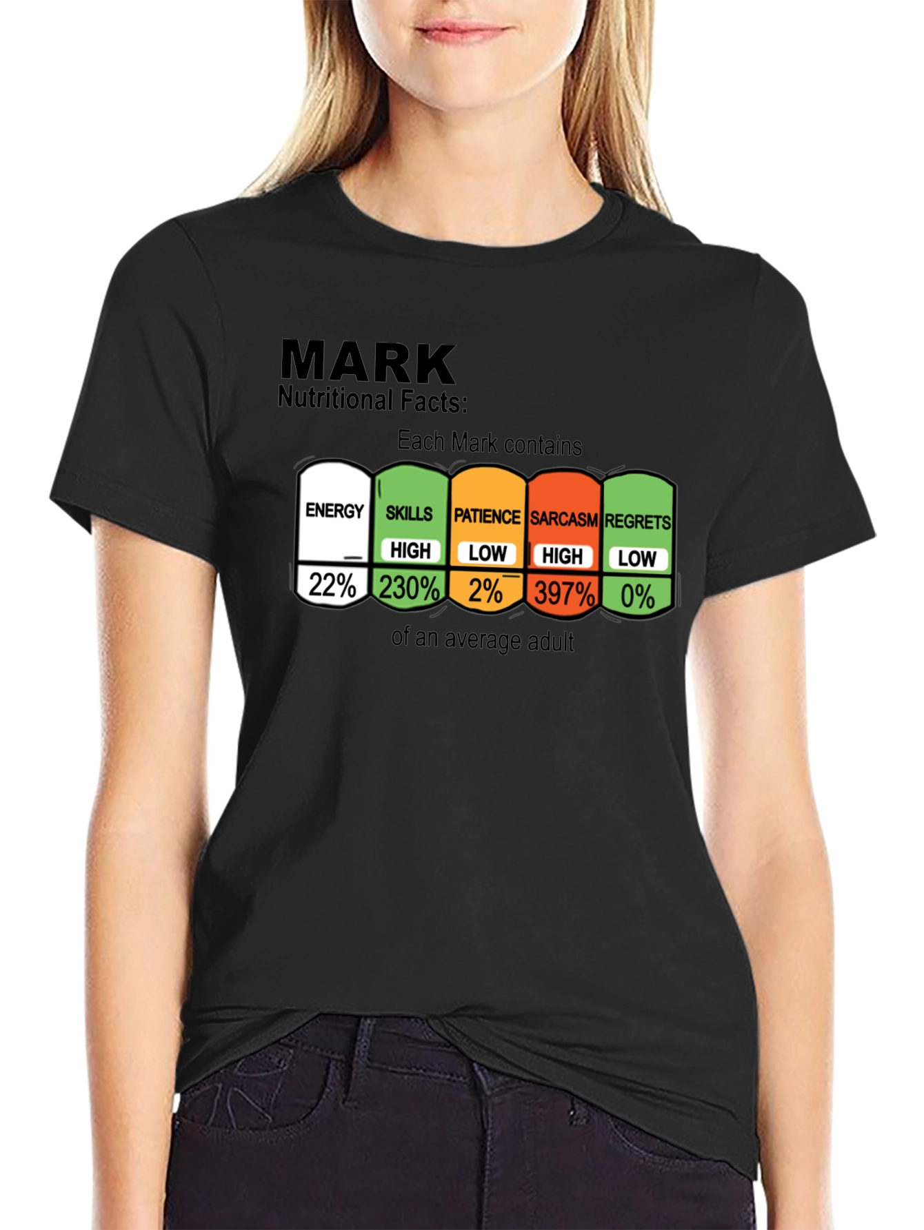 Mark Nutritional Facts Funny T-Shirt Sarcasm Tee
