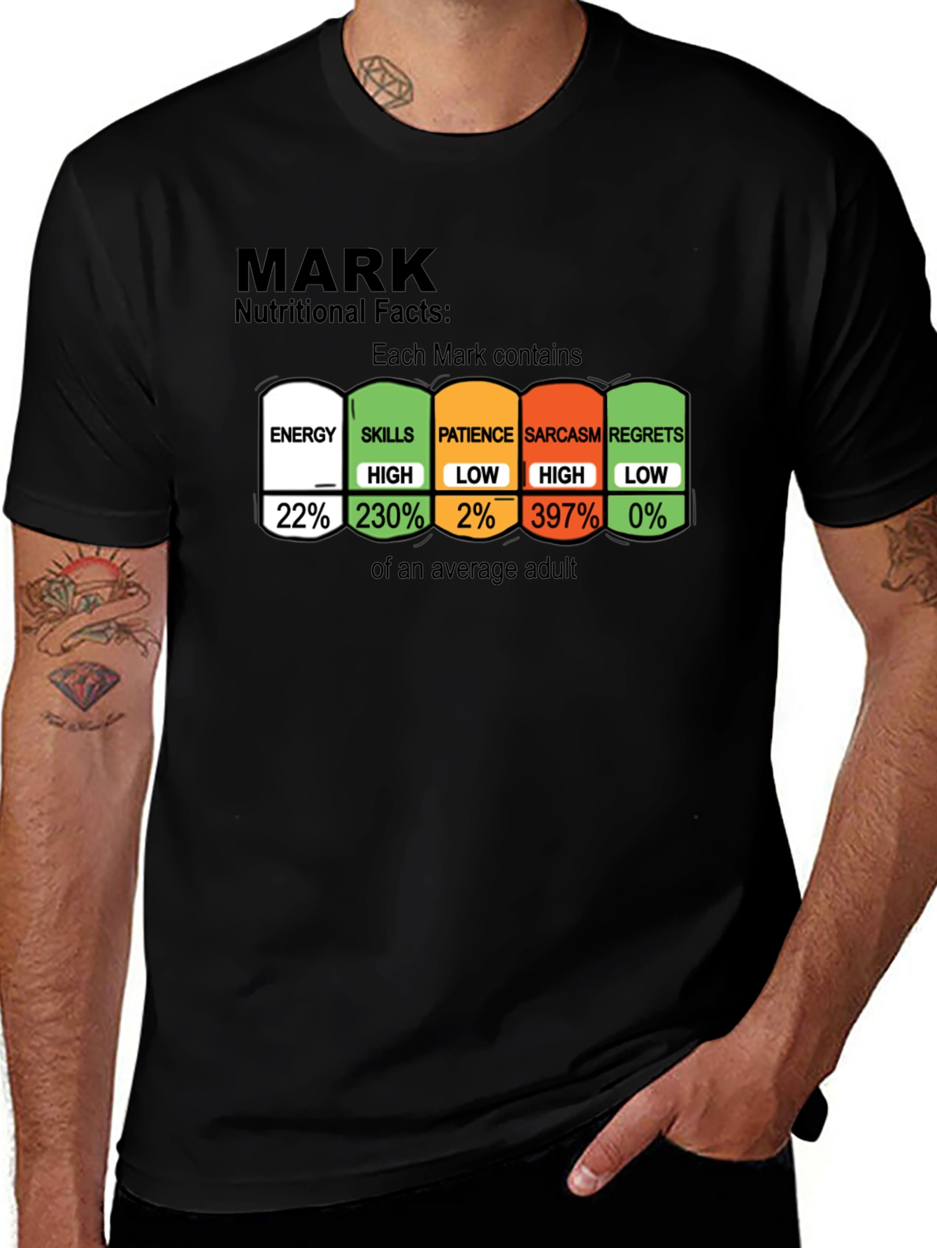 Mark Nutritional Facts Funny T-Shirt Sarcasm Tee