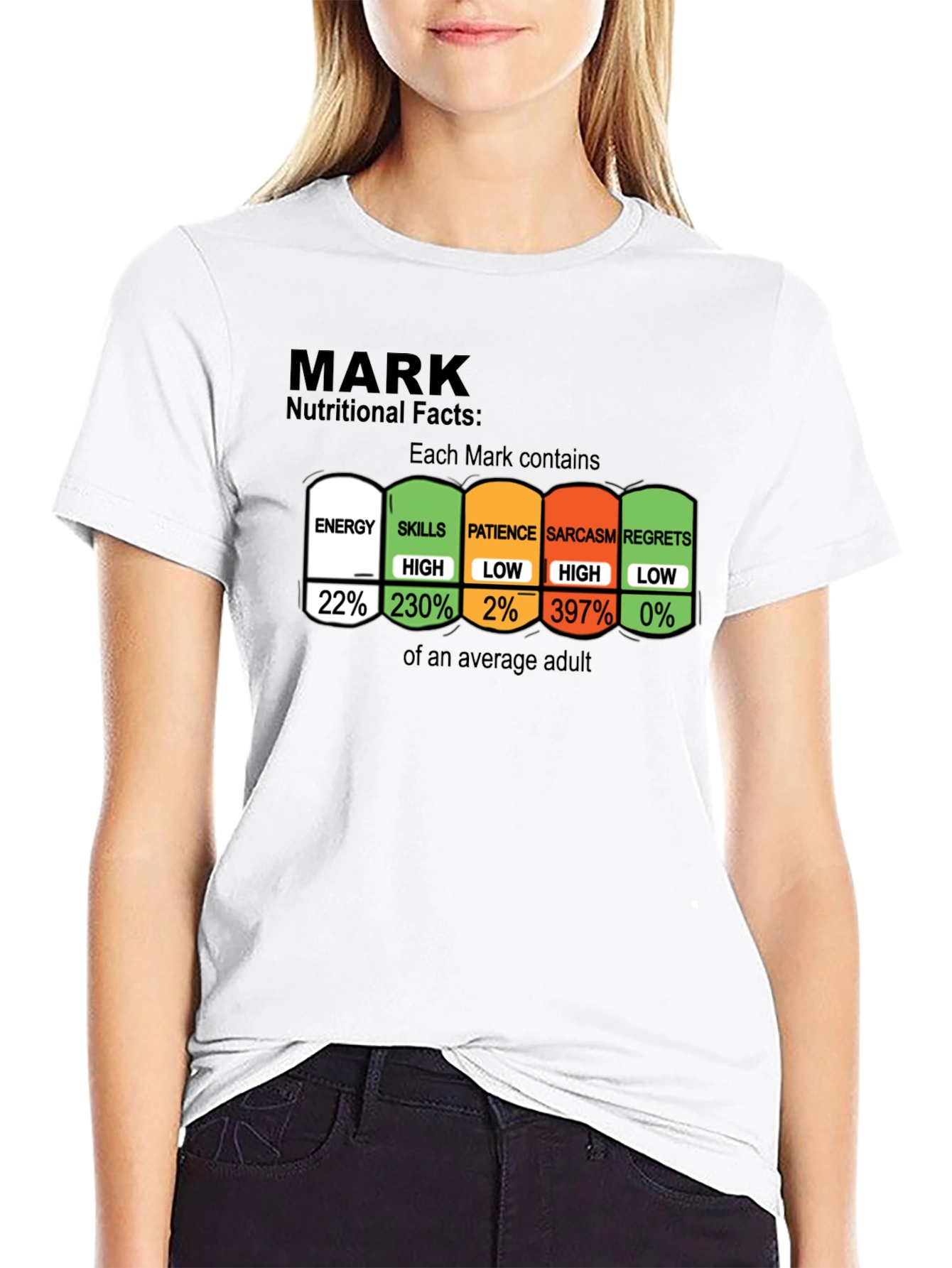 Mark Nutritional Facts Funny T-Shirt Sarcasm Tee