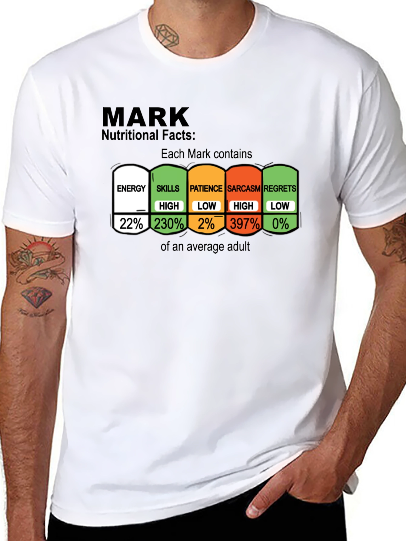 Mark Nutritional Facts Funny T-Shirt Sarcasm Tee