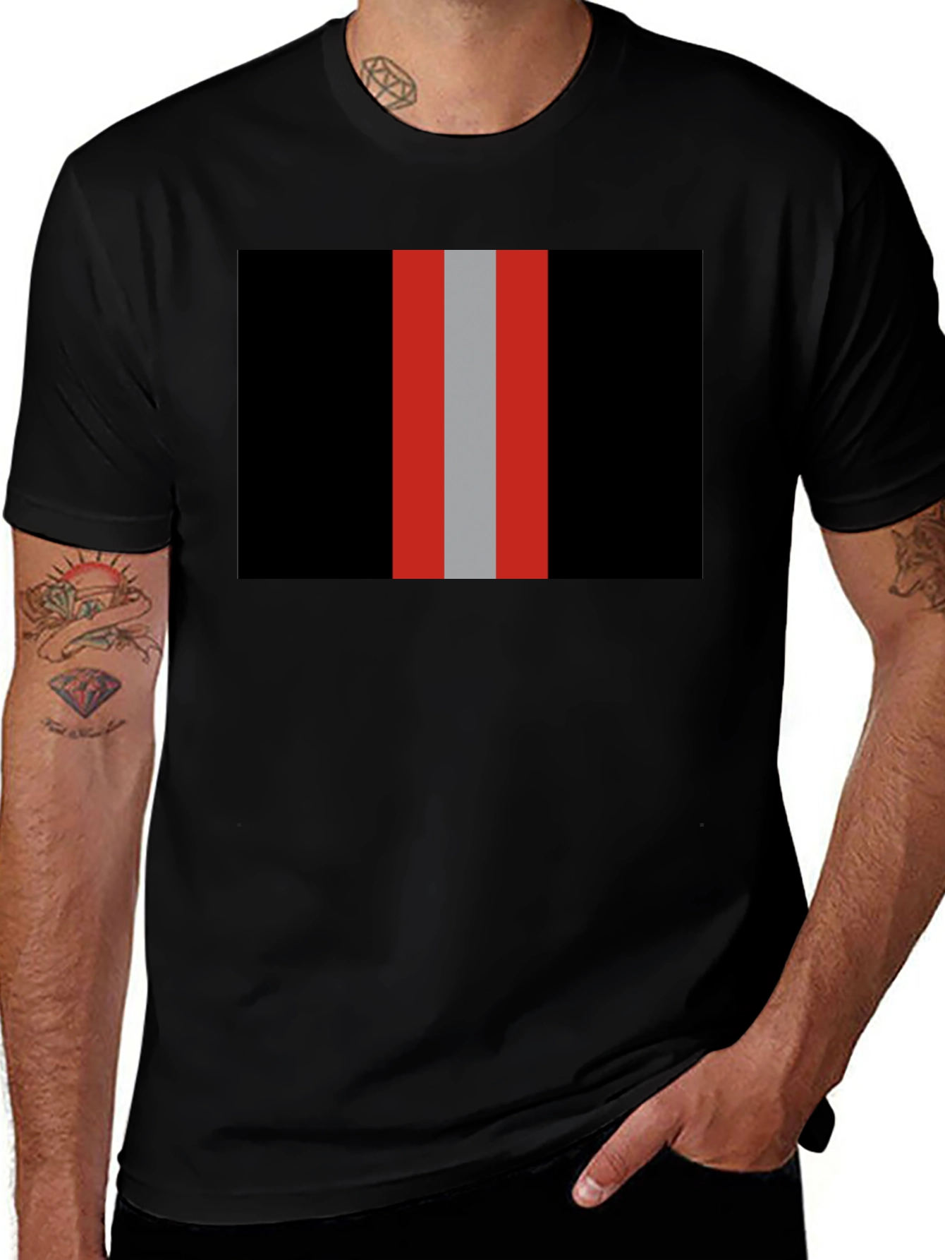 Striped Graphic Tee - Black with Bold Stripes