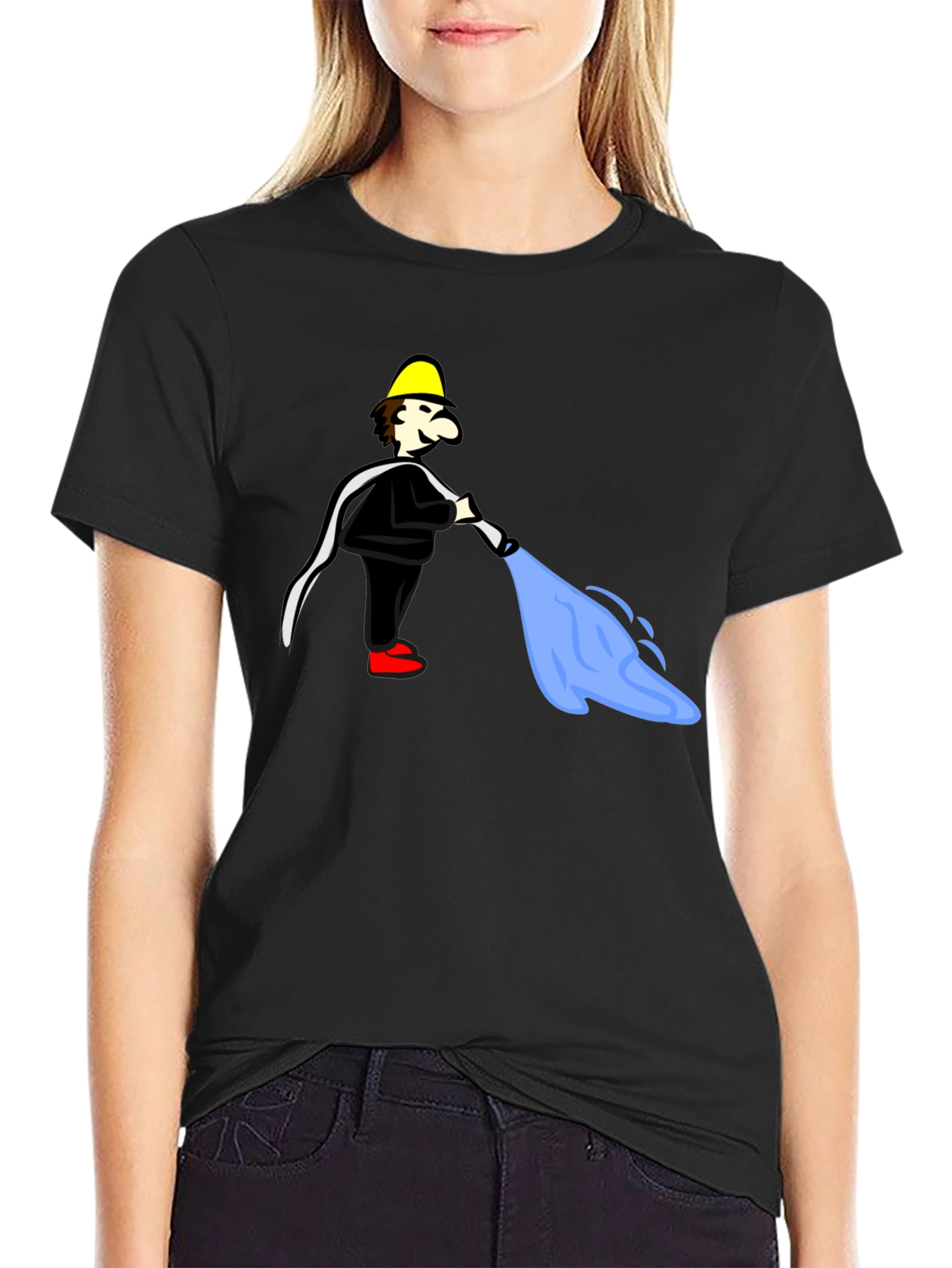 Cartoon Fireman Humor Black T-Shirt