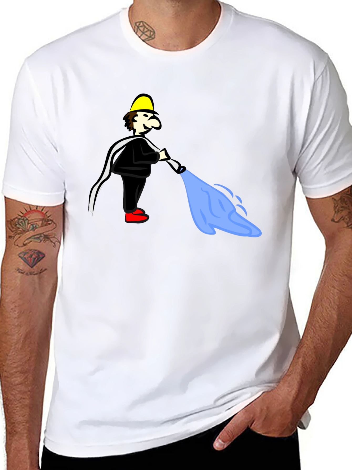 Cartoon Fireman Humor Black T-Shirt