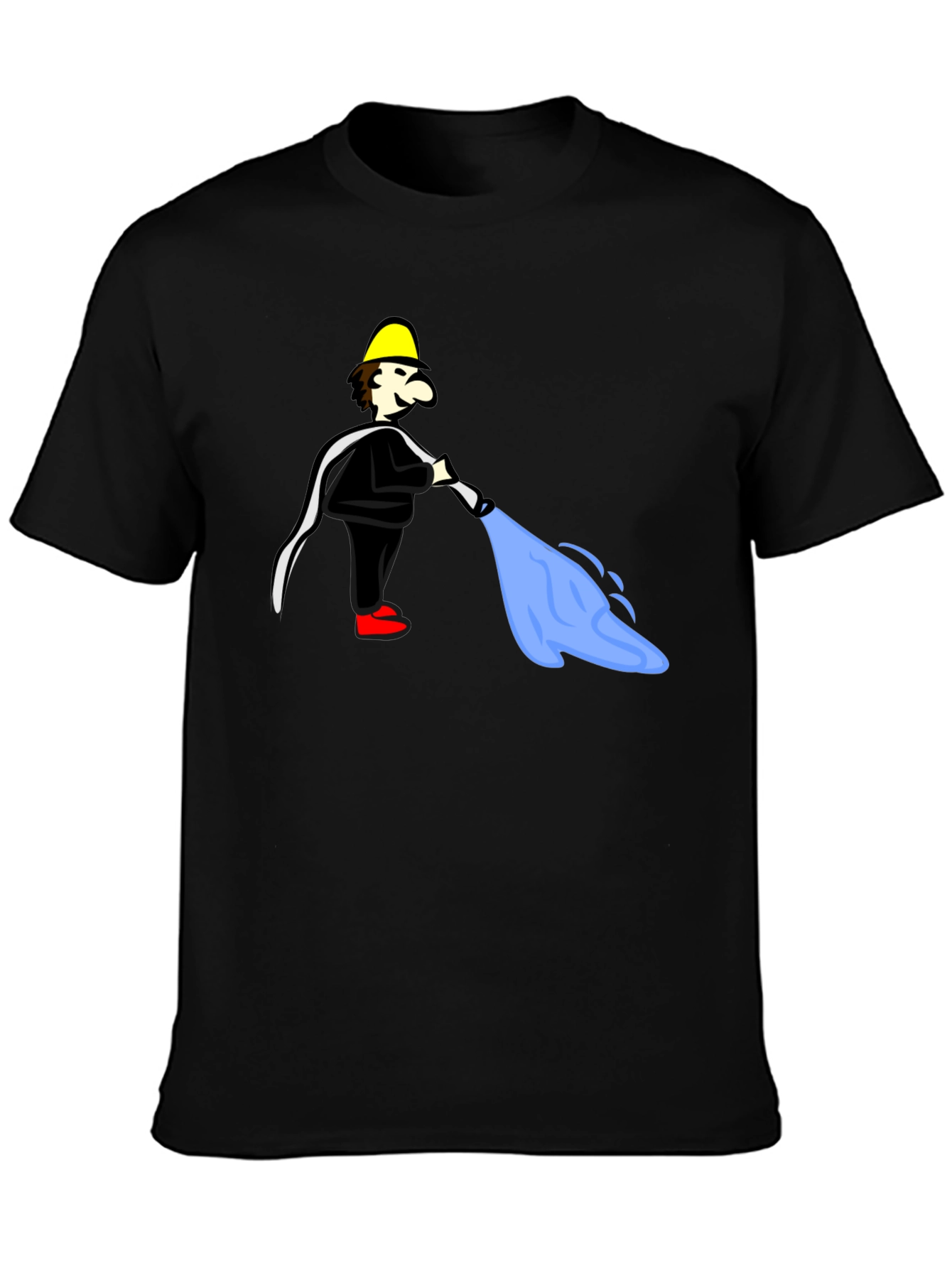Cartoon Fireman Humor Black T-Shirt