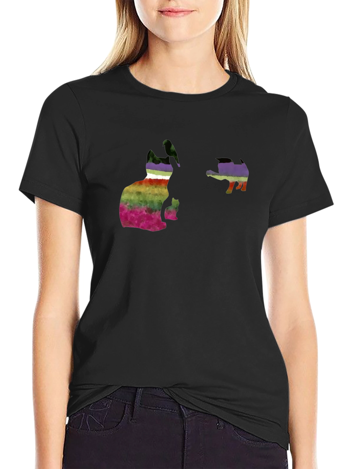 Rainbow Cat & Hedgehog Graphic Tee
