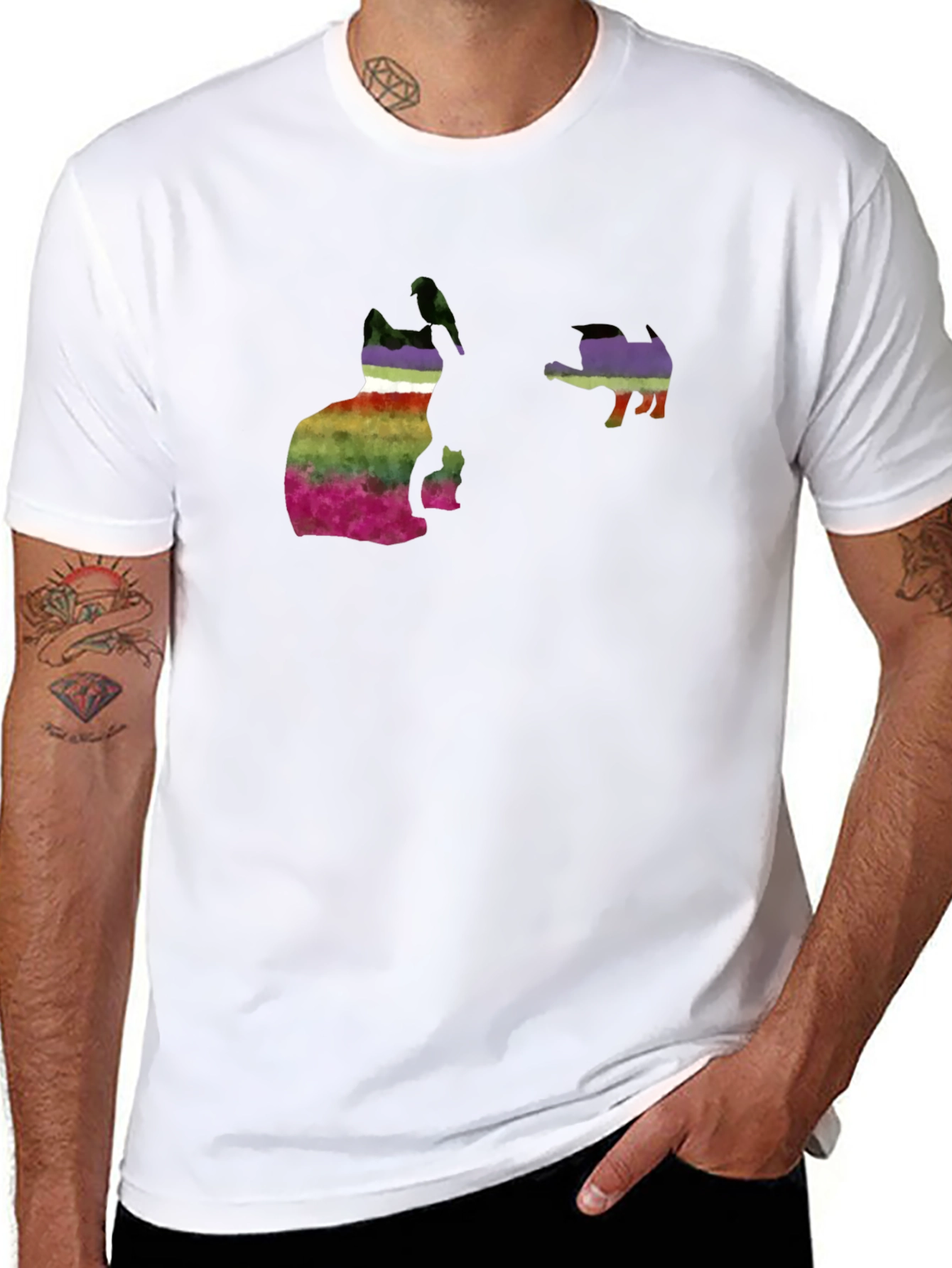 Rainbow Cat & Hedgehog Graphic Tee