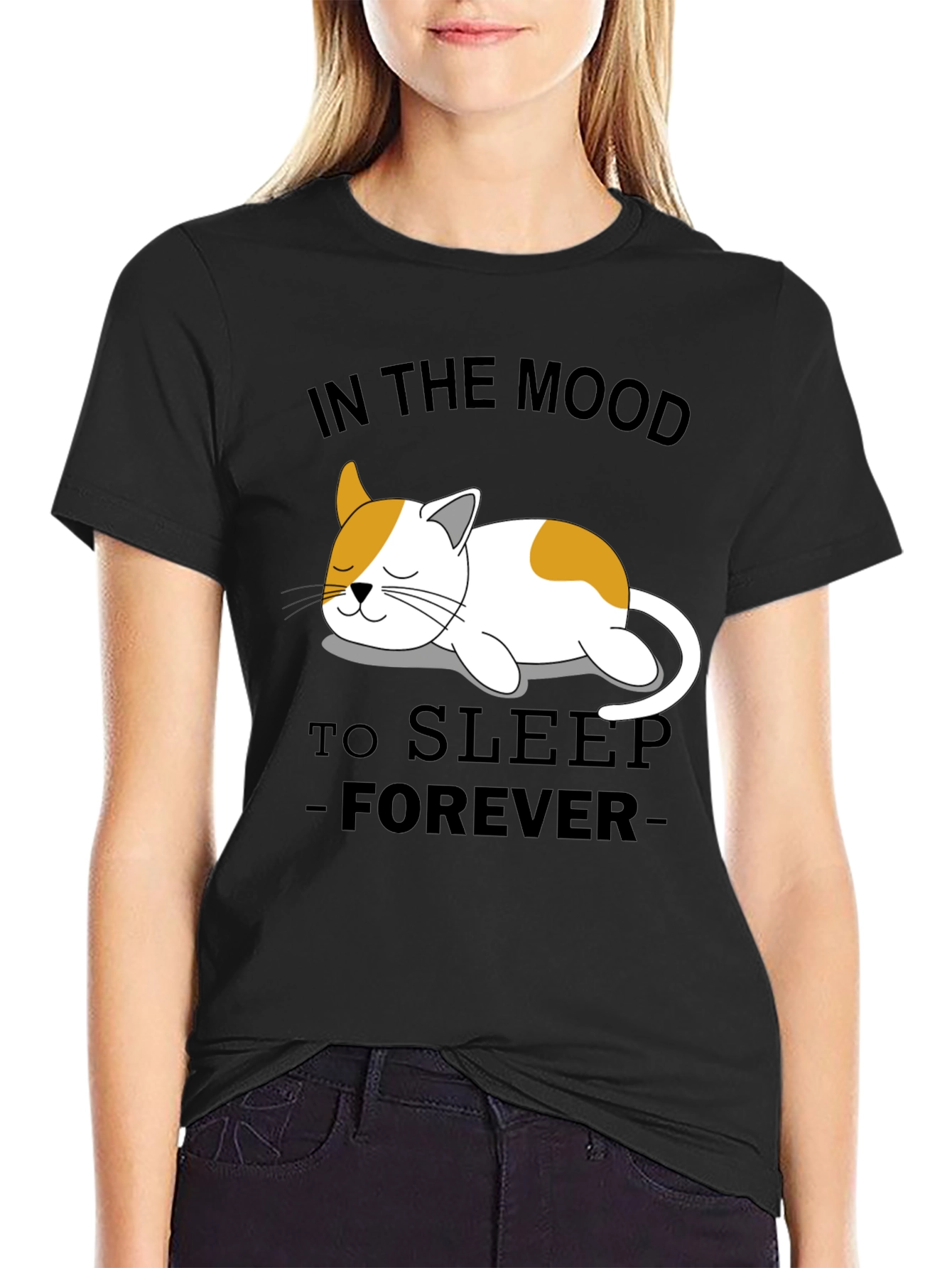 Mood to Sleep Forever Cat Graphic T-Shirt
