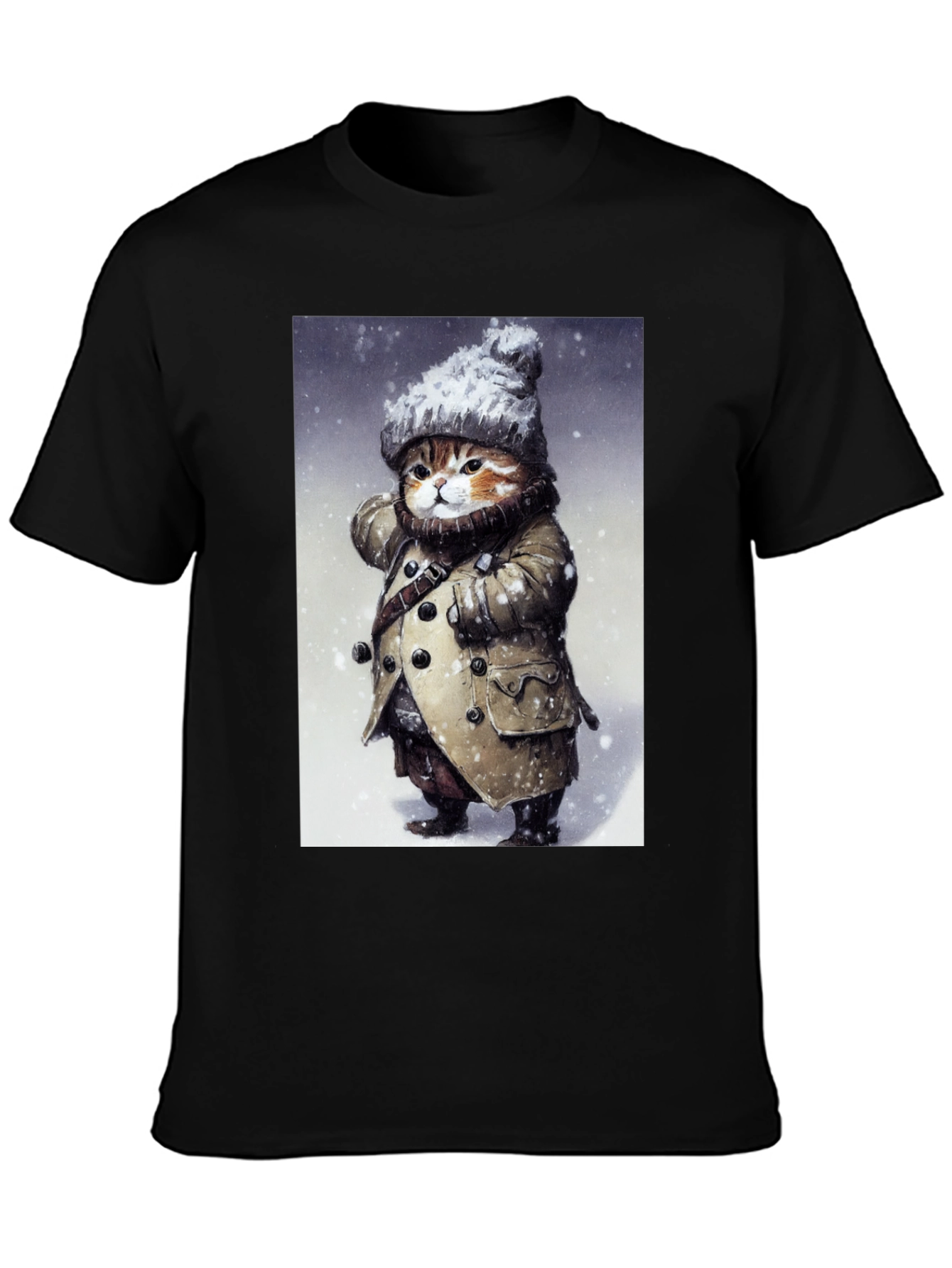 Winter Cat in Coat T-Shirt - Unique Graphic Tee