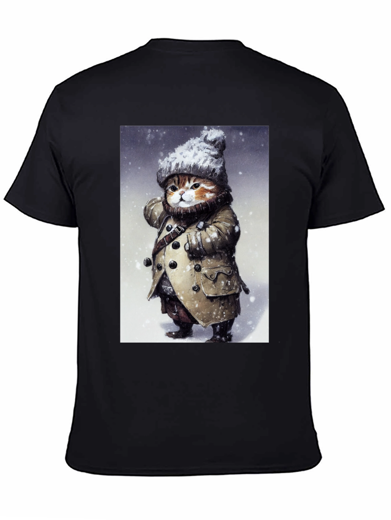 Winter Cat in Coat T-Shirt - Unique Graphic Tee