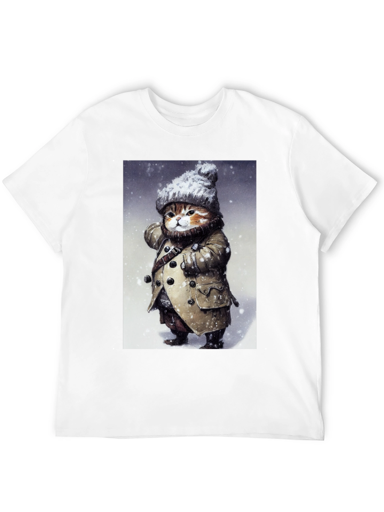 Winter Cat in Coat T-Shirt - Unique Graphic Tee