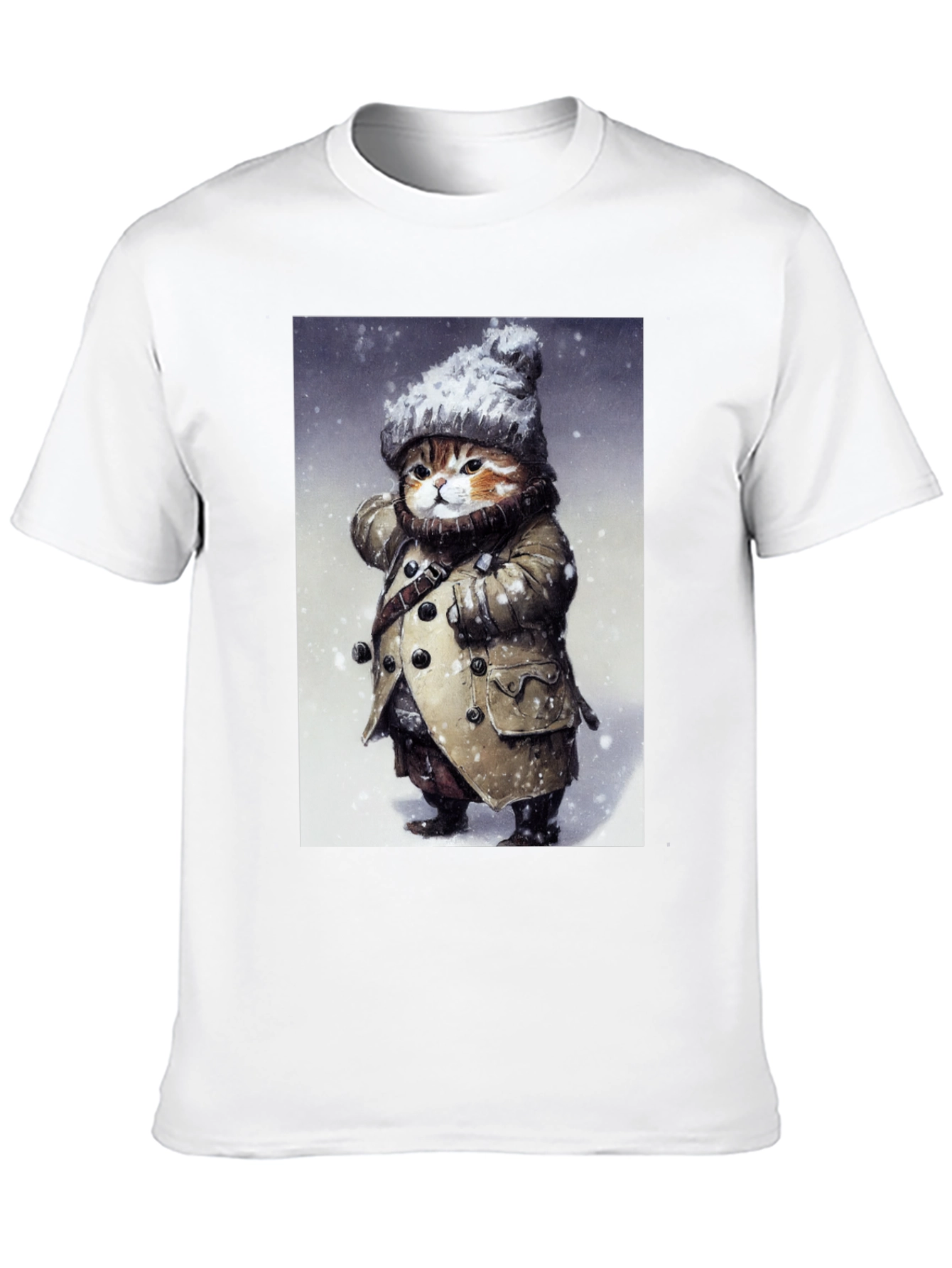 Winter Cat in Coat T-Shirt - Unique Graphic Tee