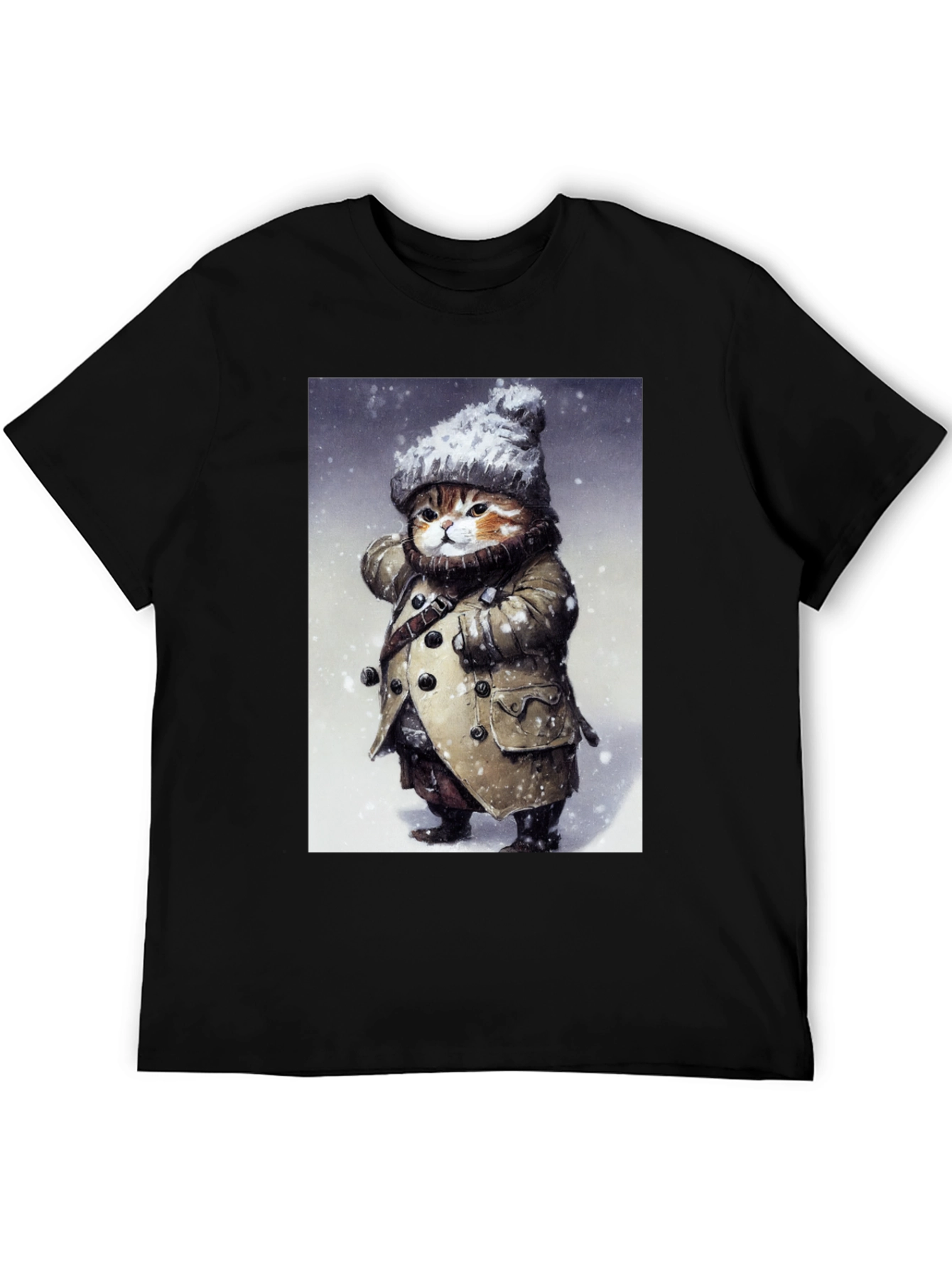 Winter Cat in Coat T-Shirt - Unique Graphic Tee