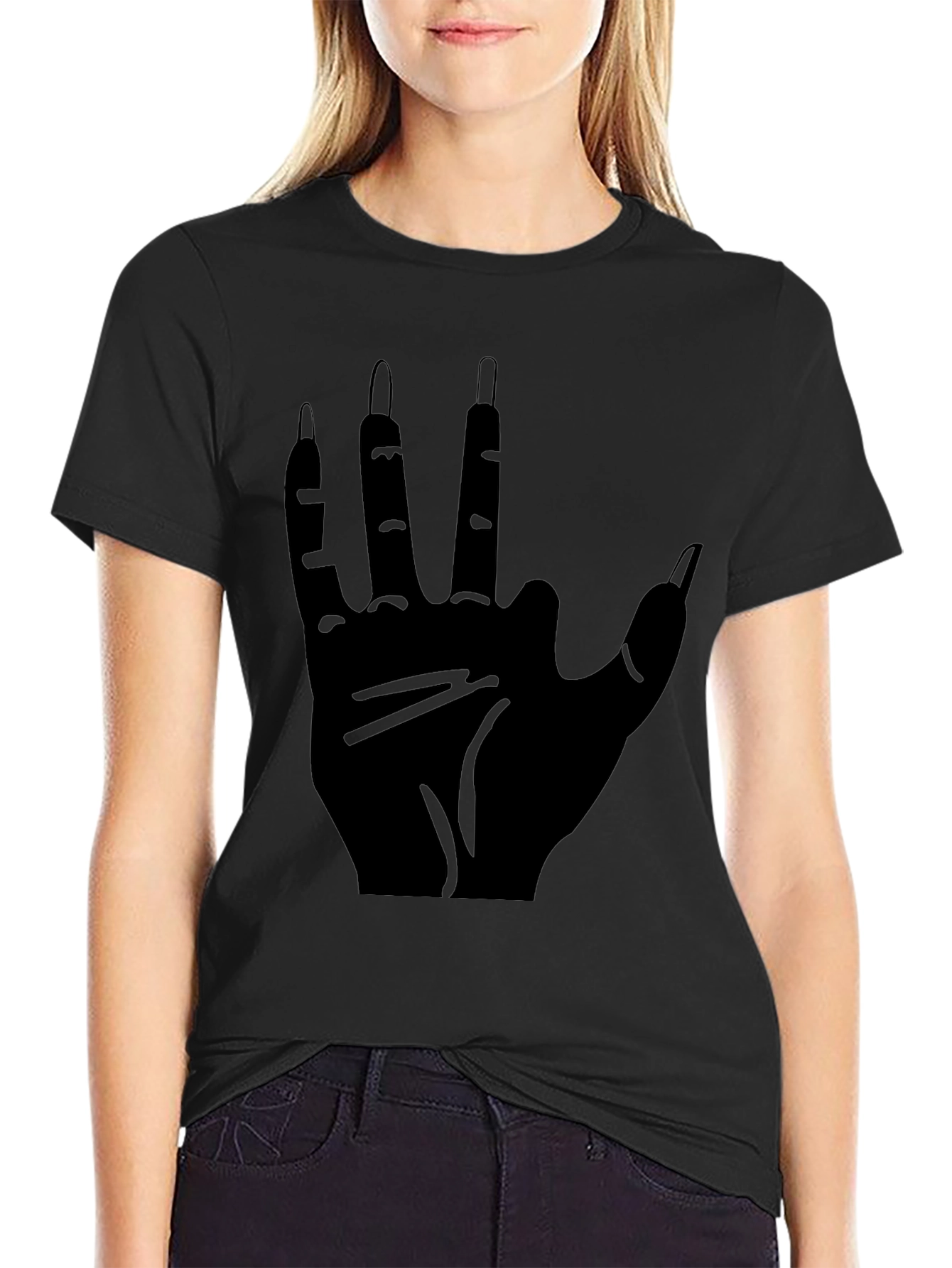 Mens Black T-Shirt with Hand Graphic