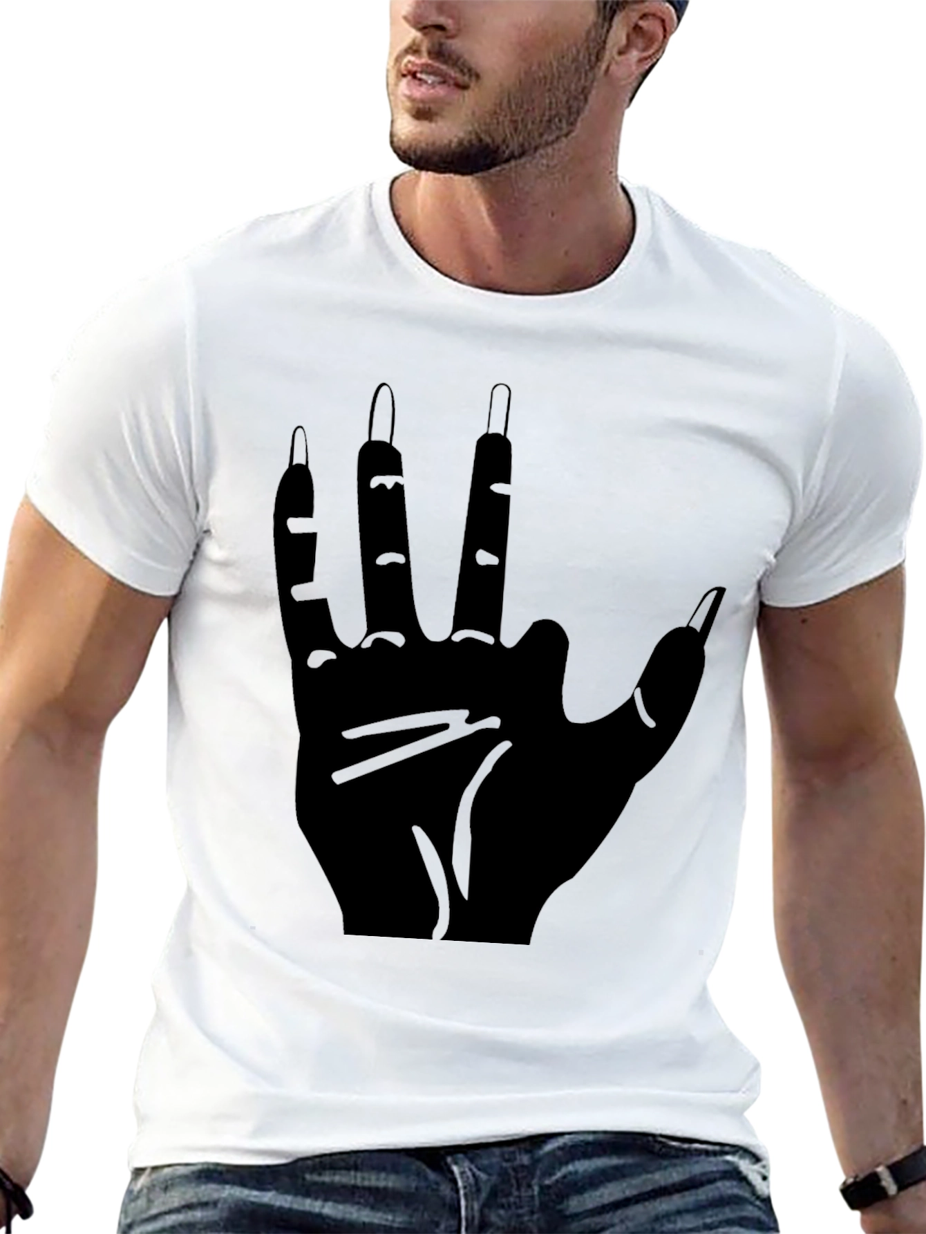 Mens Black T-Shirt with Hand Graphic
