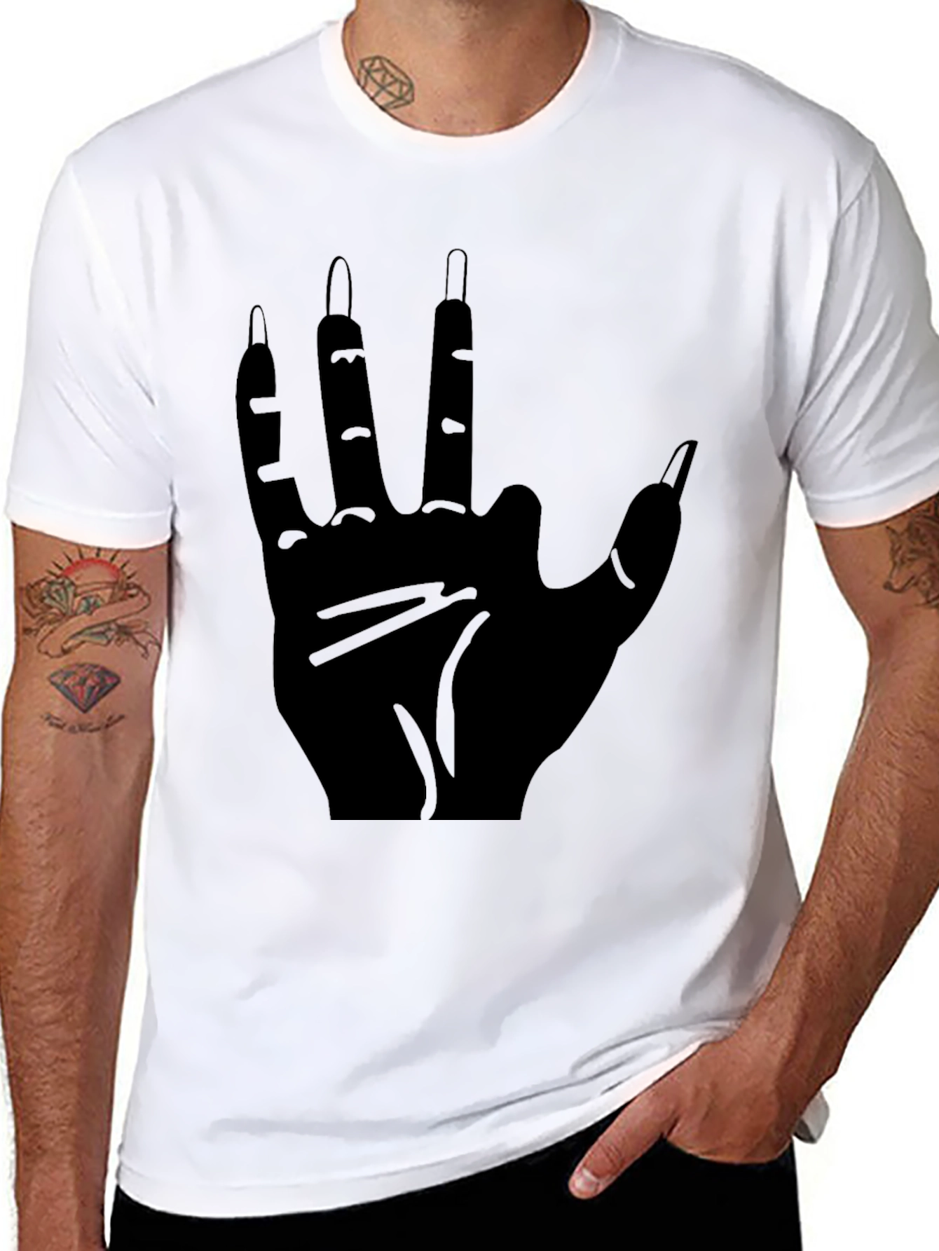 Mens Black T-Shirt with Hand Graphic