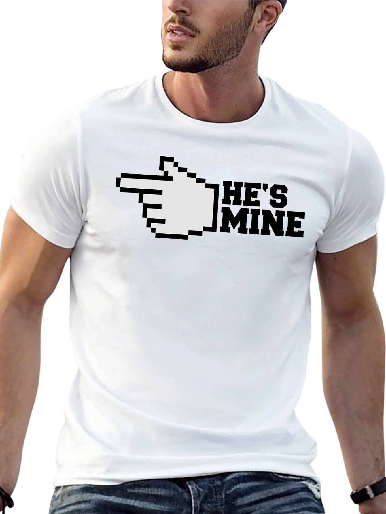 Hes Mine T-Shirt - Pixel Hand Pointing Graphic Tee