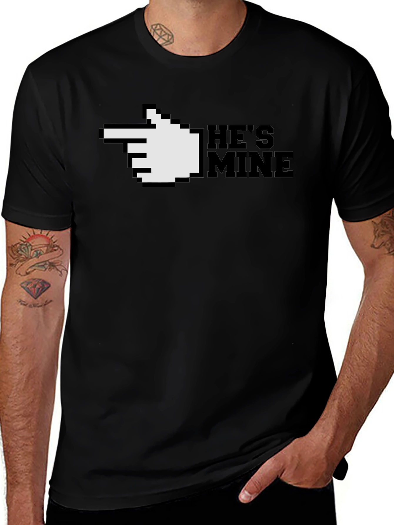 Hes Mine T-Shirt - Pixel Hand Pointing Graphic Tee