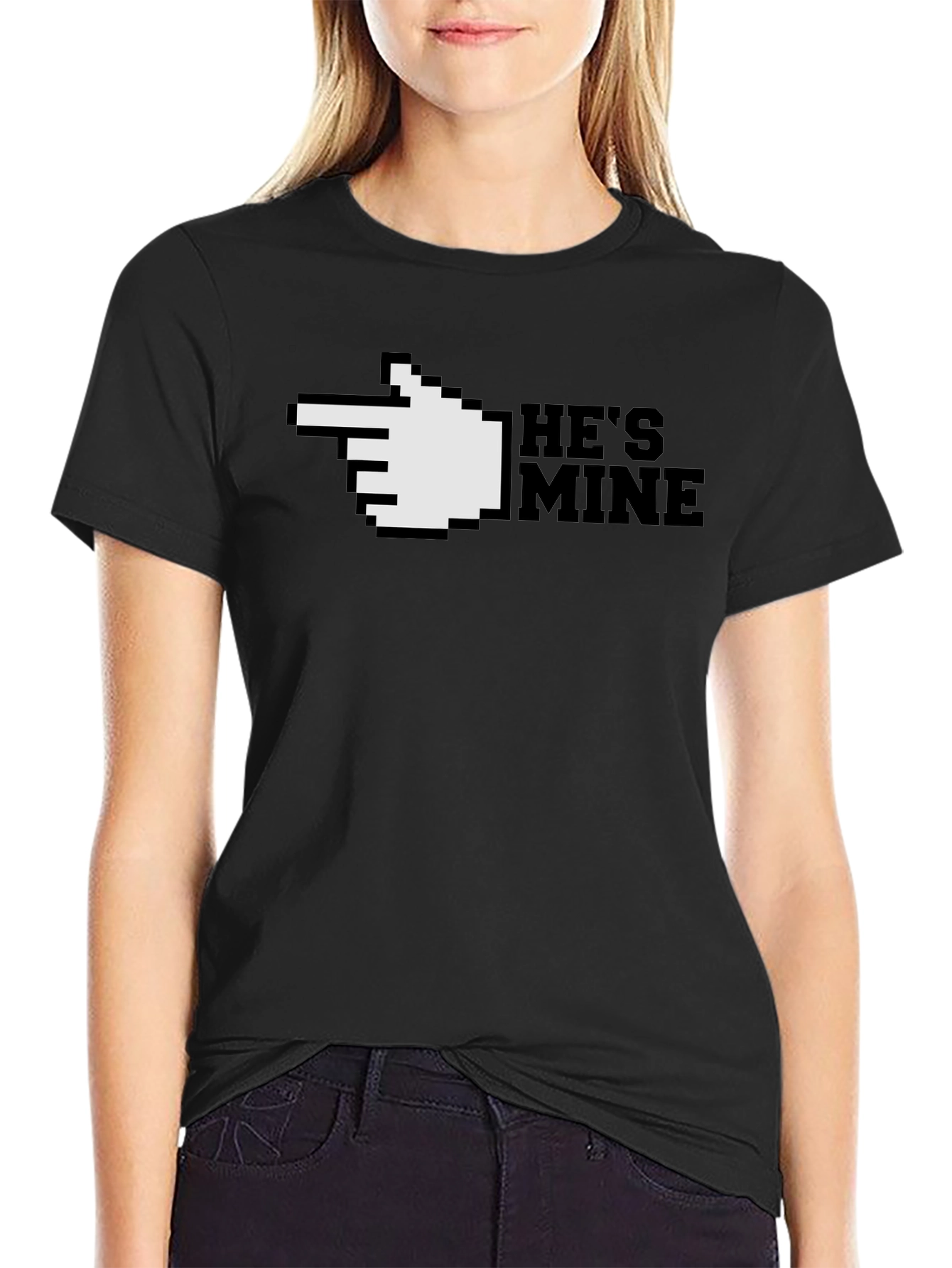 Hes Mine T-Shirt - Pixel Hand Pointing Graphic Tee