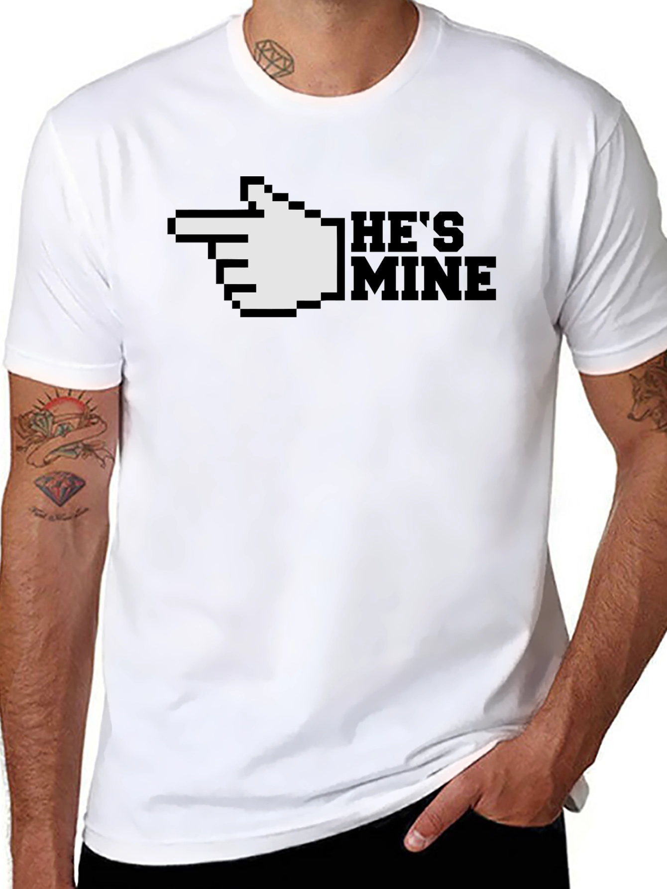 Hes Mine T-Shirt - Pixel Hand Pointing Graphic Tee