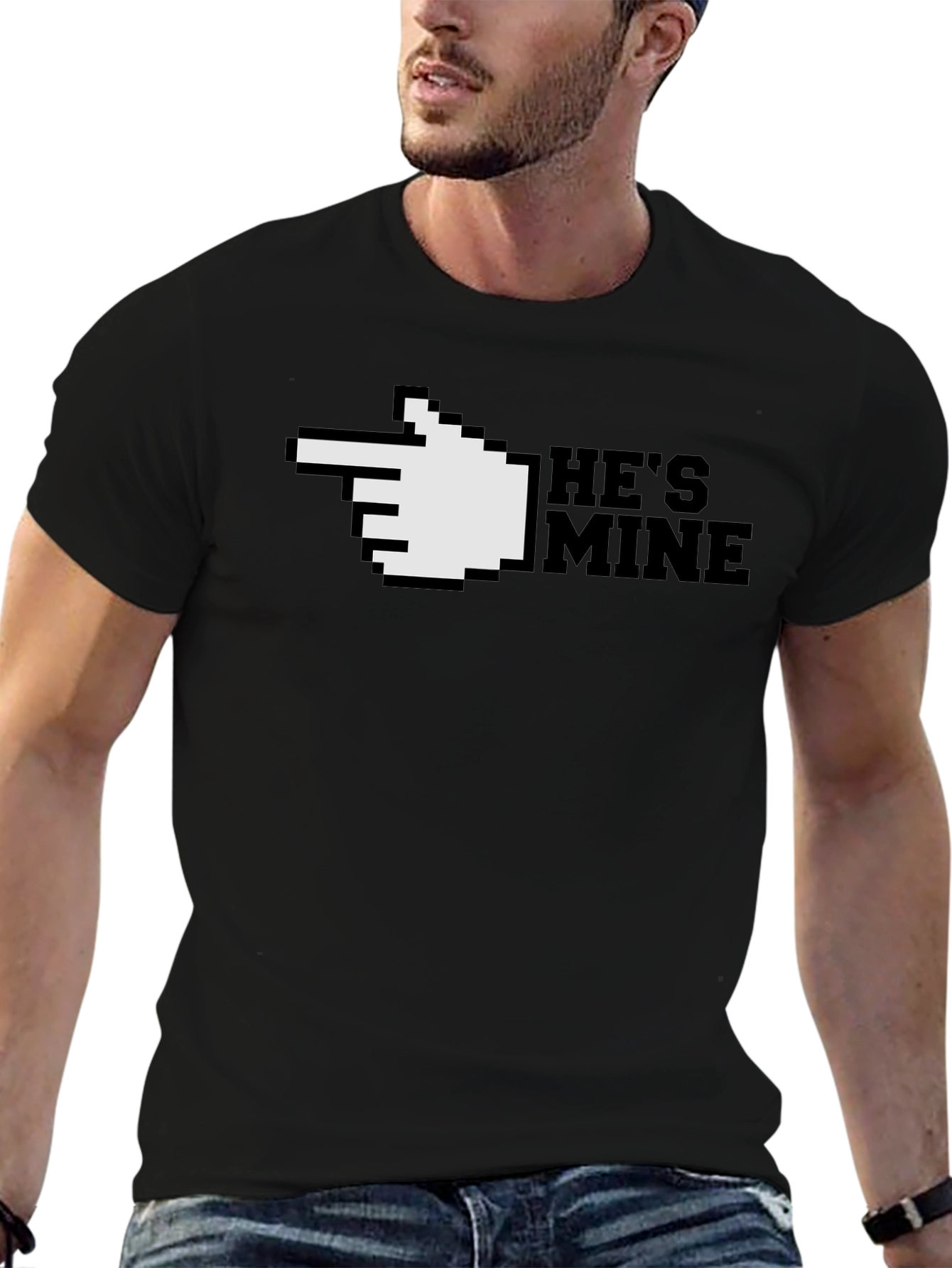 Hes Mine T-Shirt - Pixel Hand Pointing Graphic Tee