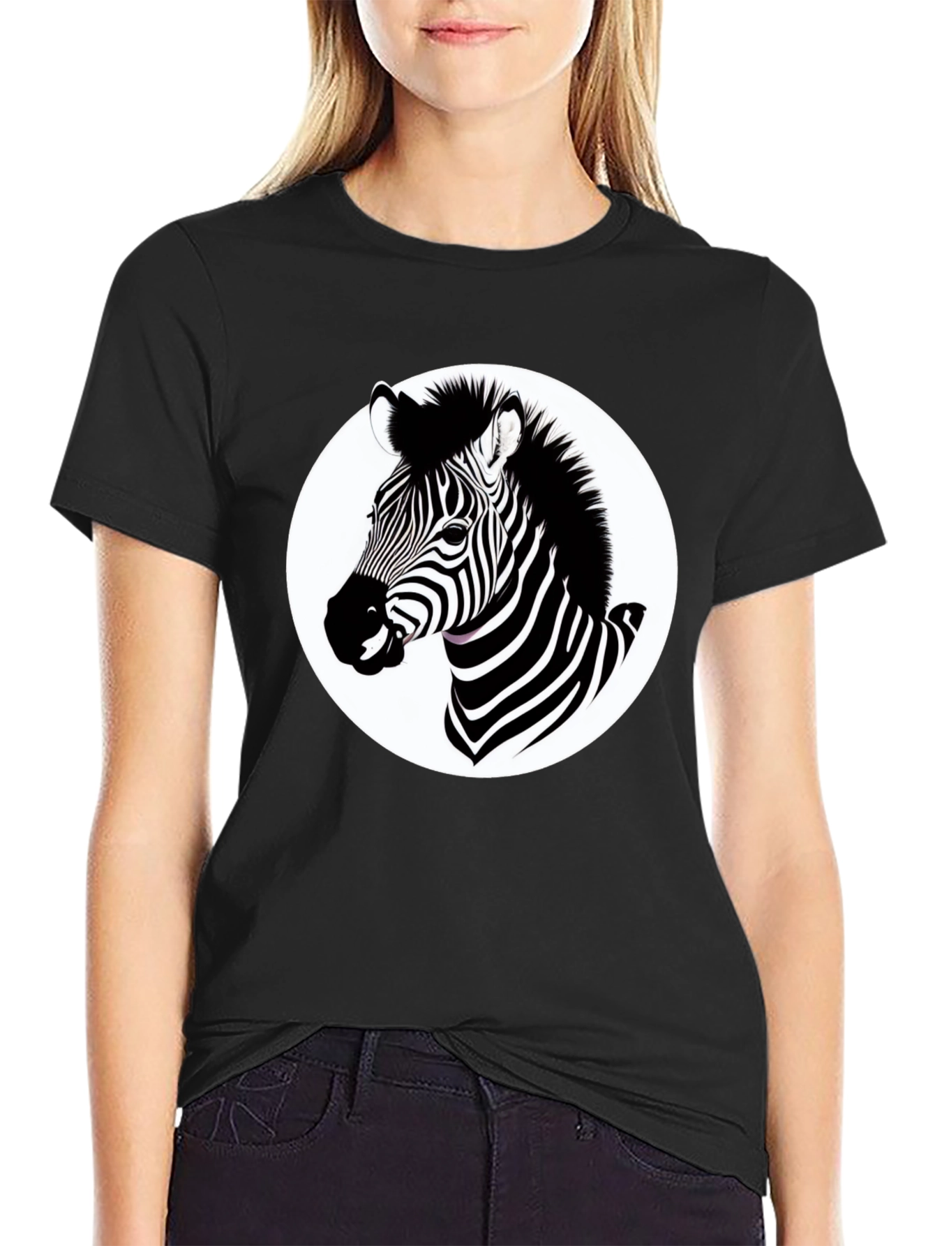 Zebra Graphic T-Shirt - Black Cotton Blend Tee