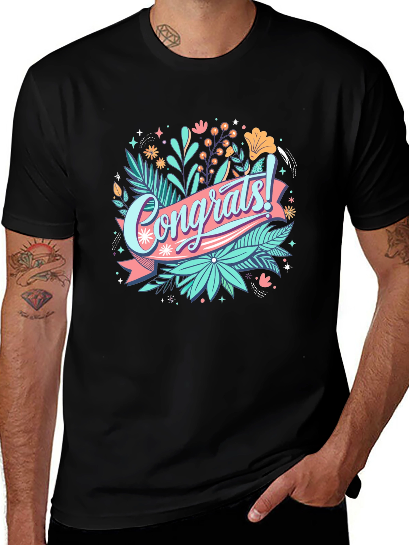 Congrats! Graphic Print Black T-Shirt