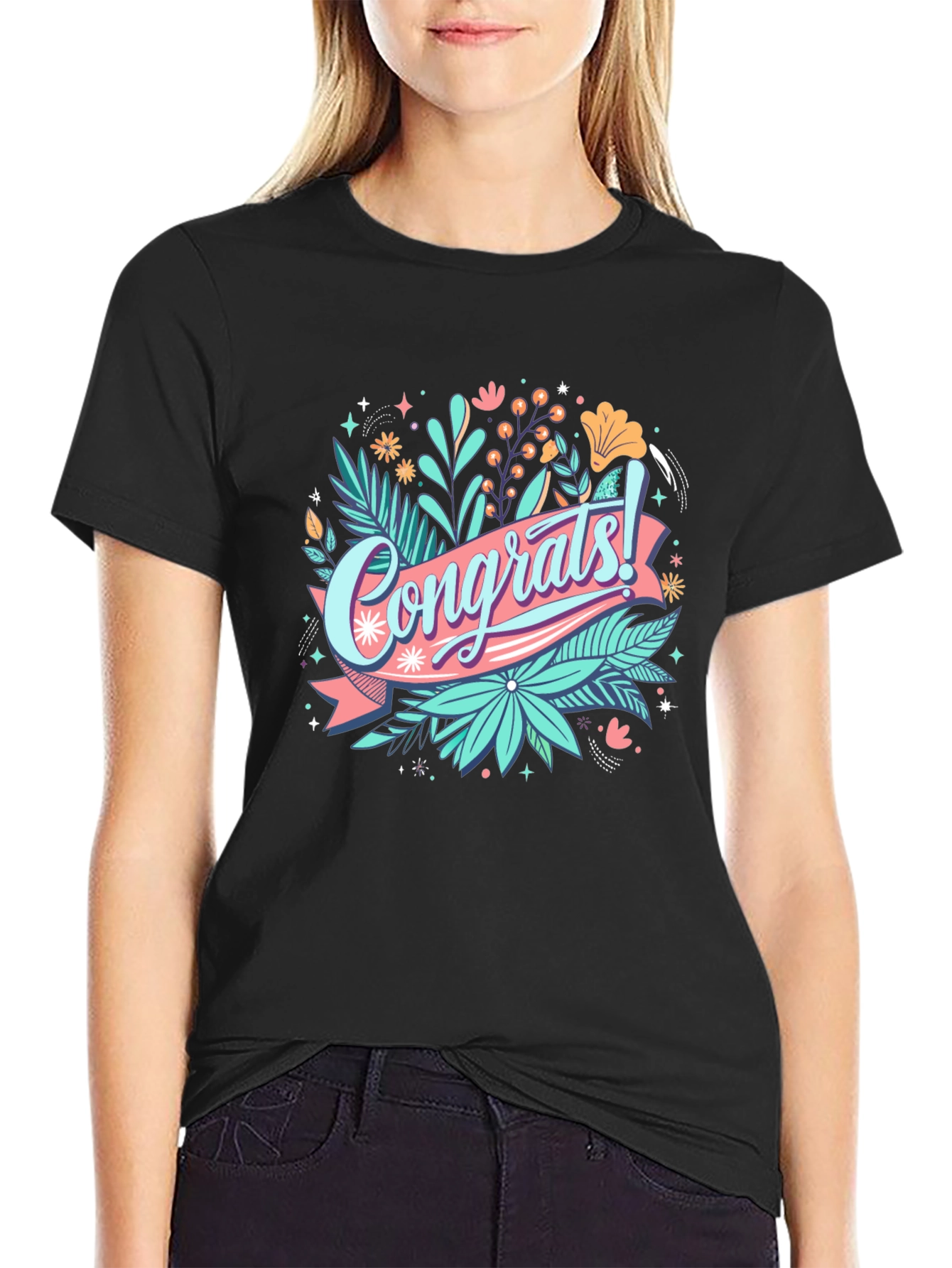 Congrats! Graphic Print Black T-Shirt