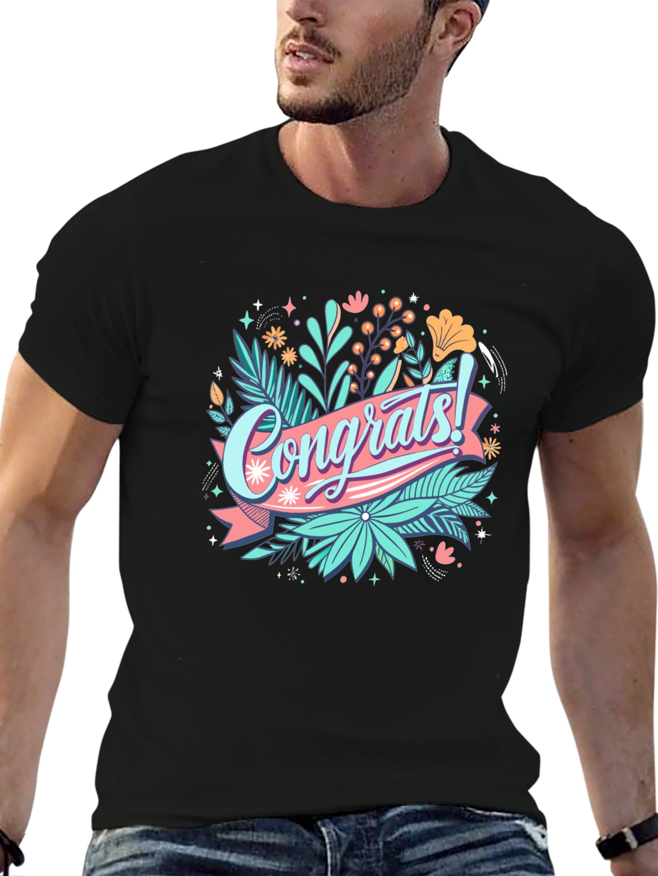 Congrats! Graphic Print Black T-Shirt