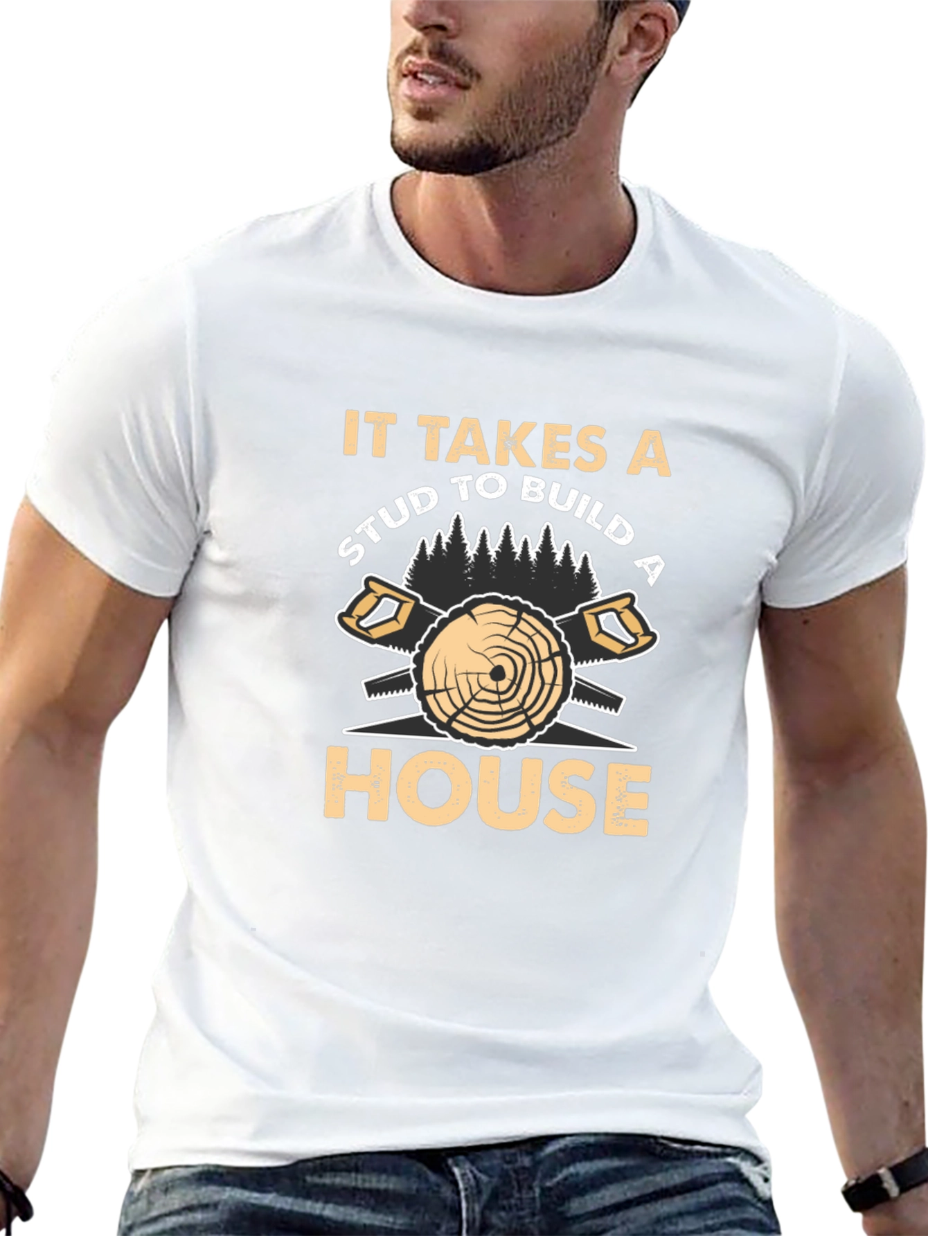 Carpenter Stud House Builder Humor Black T-Shirt