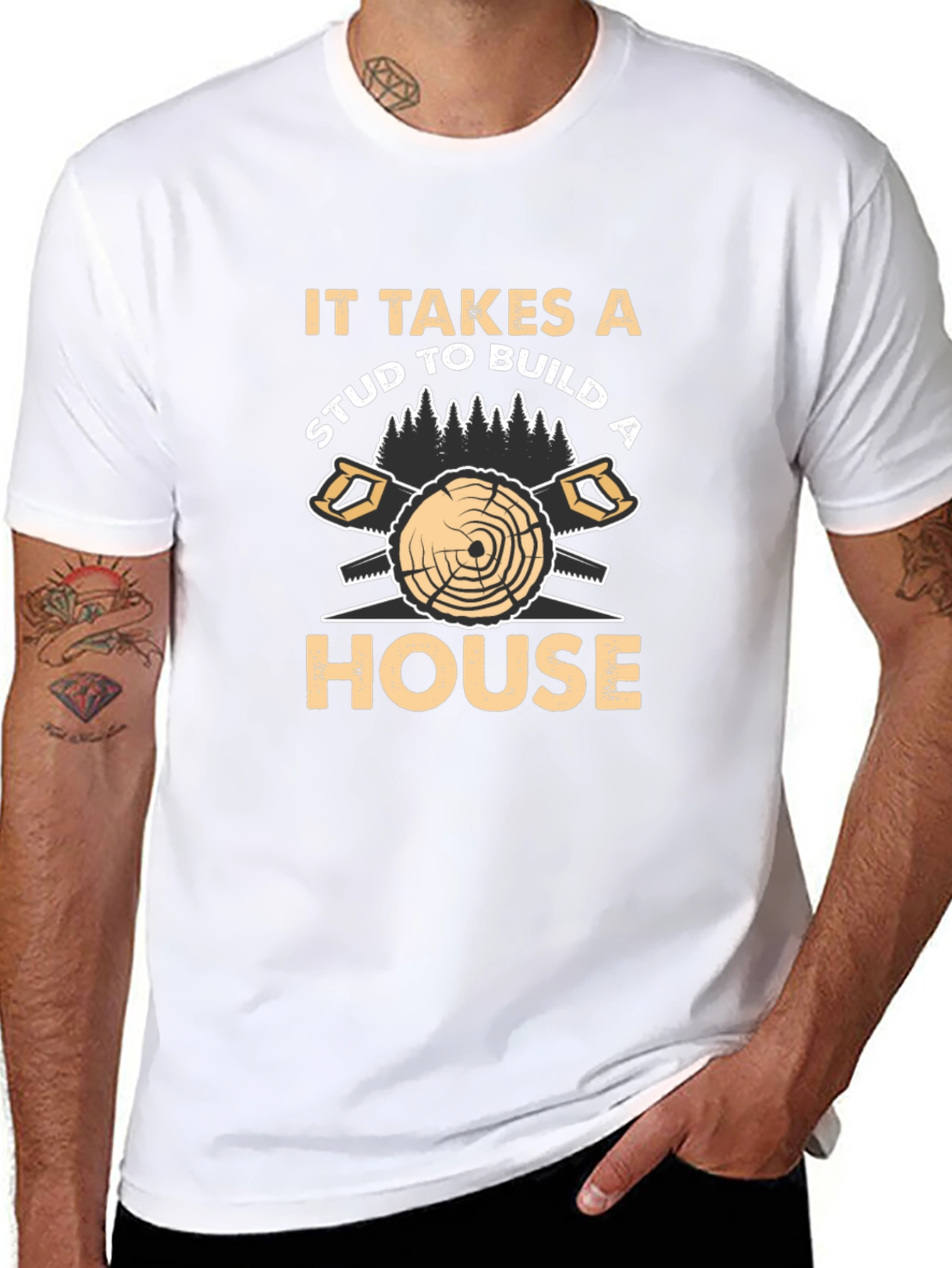 Carpenter Stud House Builder Humor Black T-Shirt