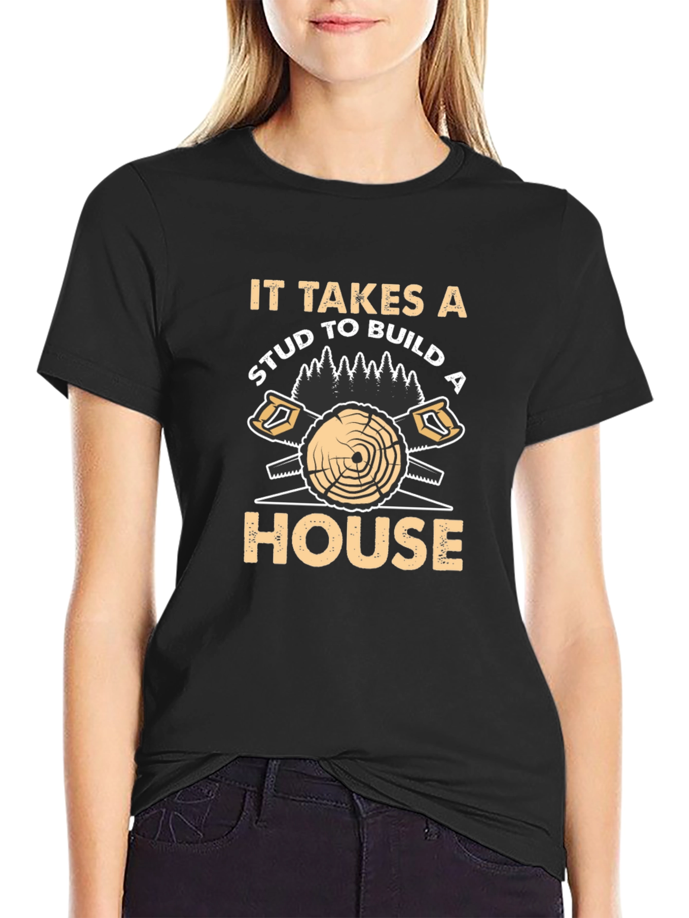 Carpenter Stud House Builder Humor Black T-Shirt