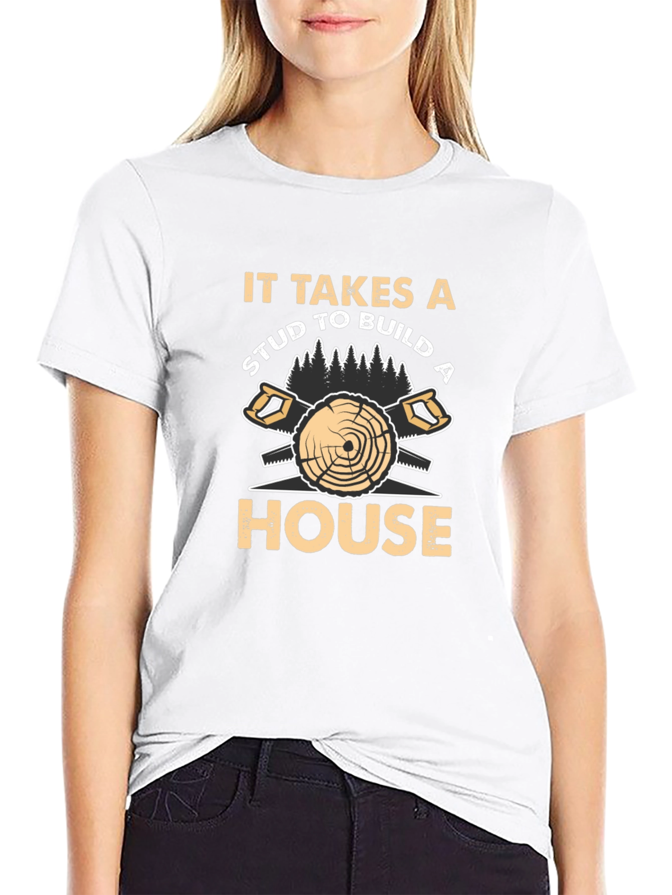 Carpenter Stud House Builder Humor Black T-Shirt