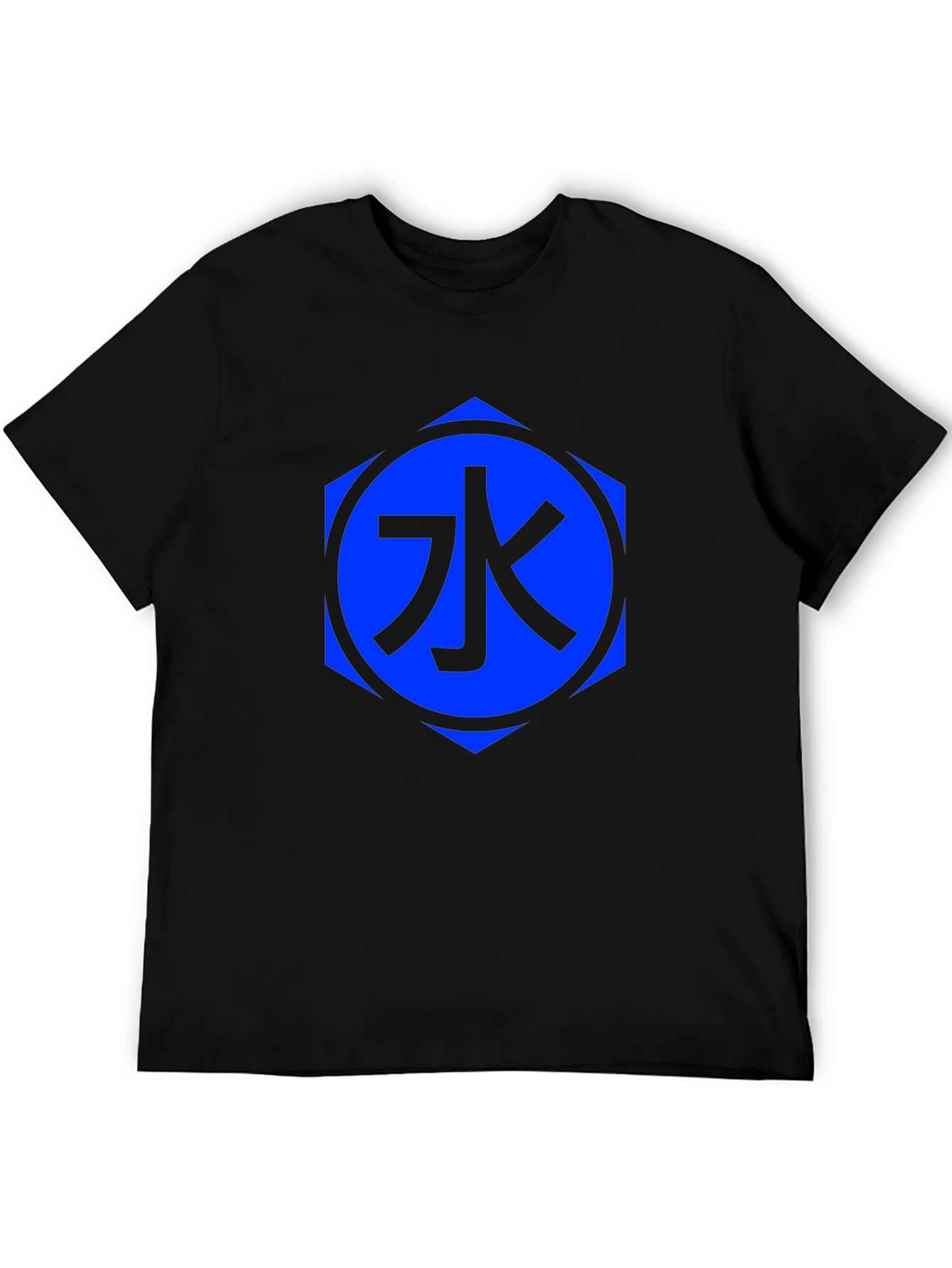 Black T-Shirt with Blue Water Kanji Design