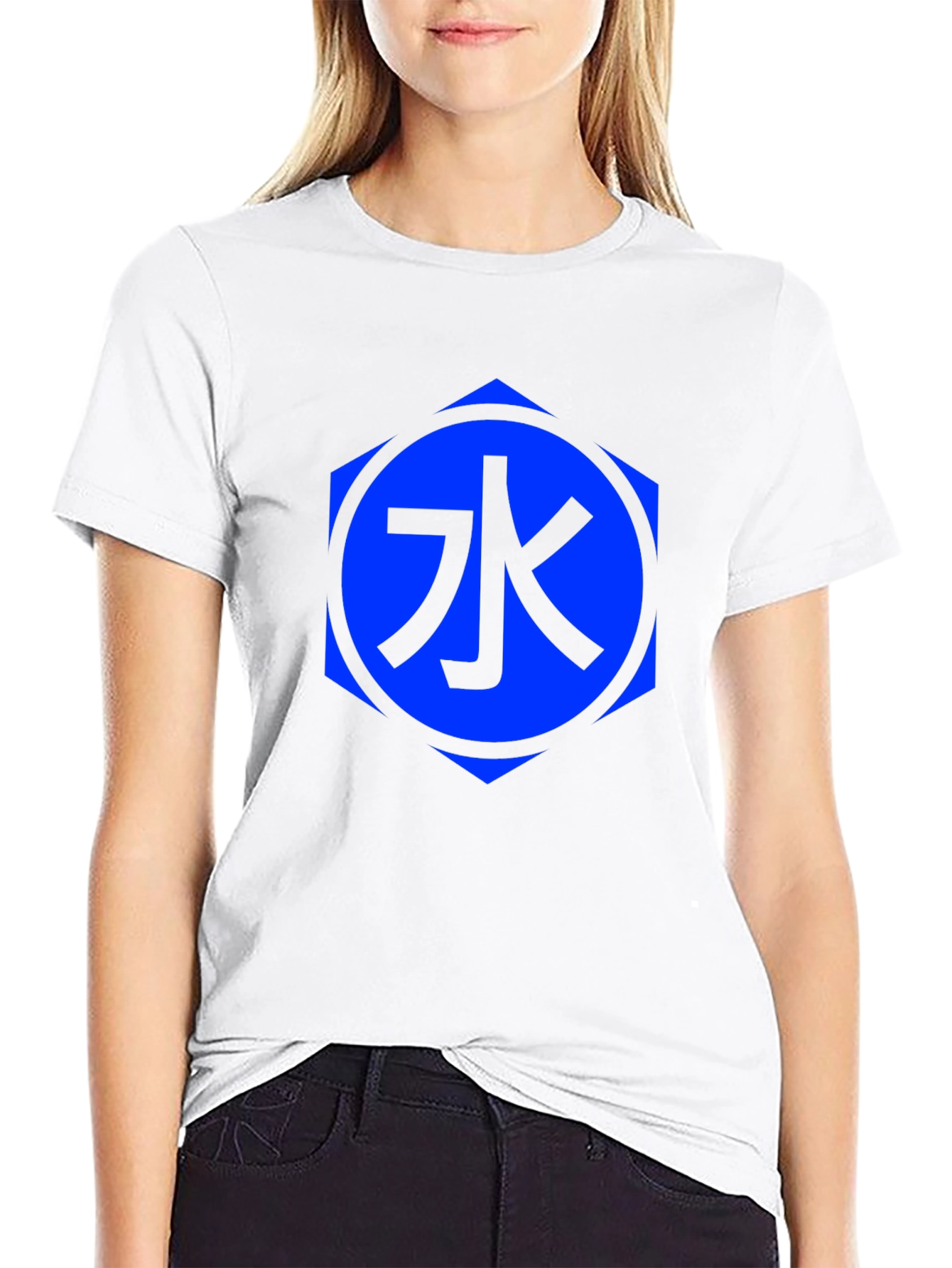 Black T-Shirt with Blue Water Kanji Design