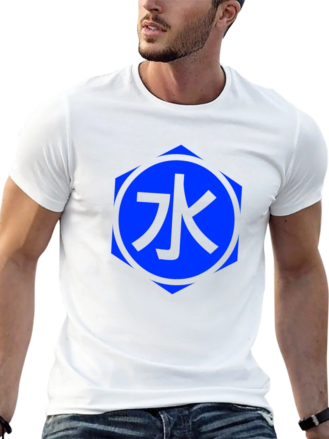 Black T-Shirt with Blue Water Kanji Design