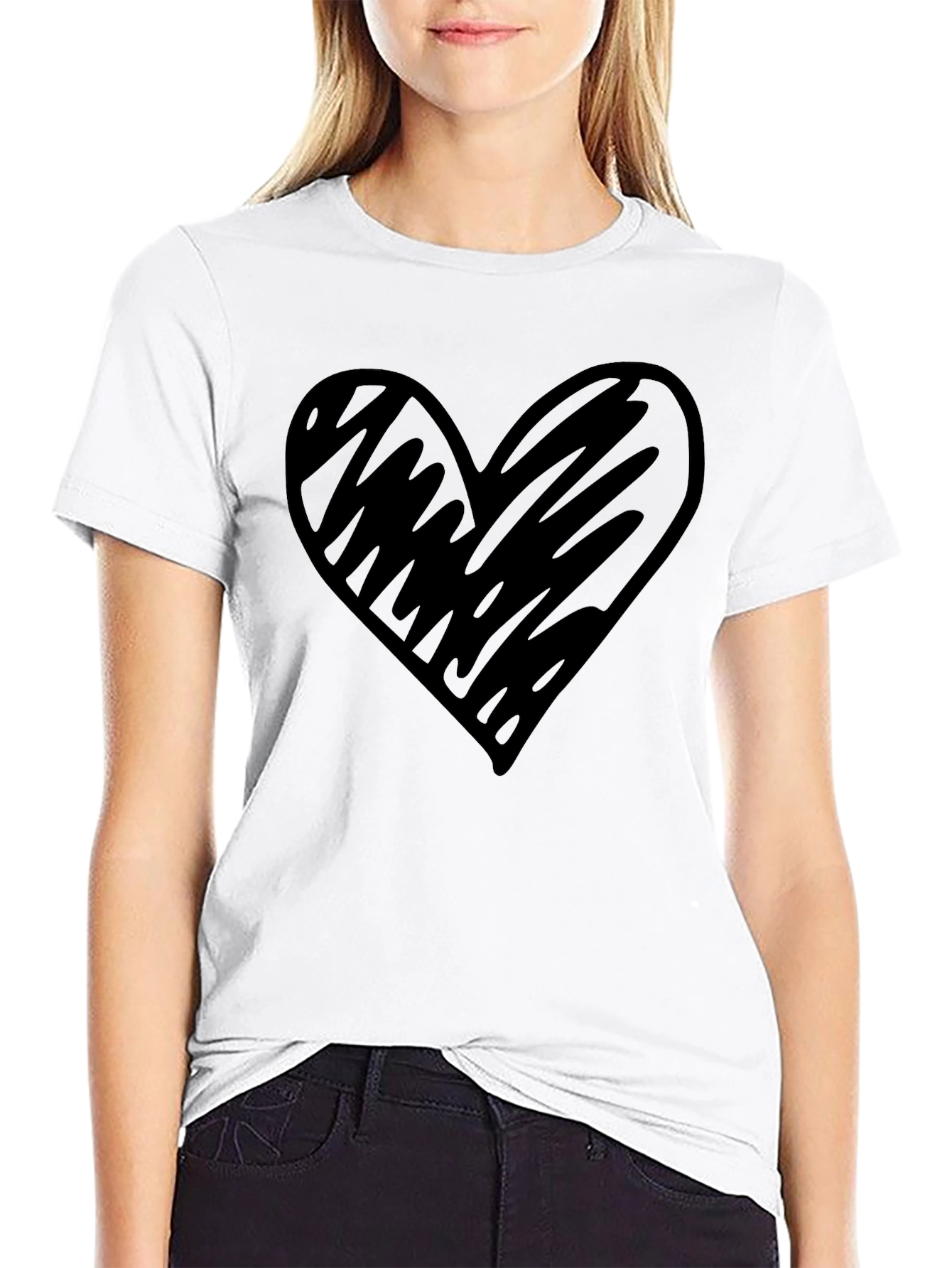 Mens Black T-Shirt with Heart Graphic