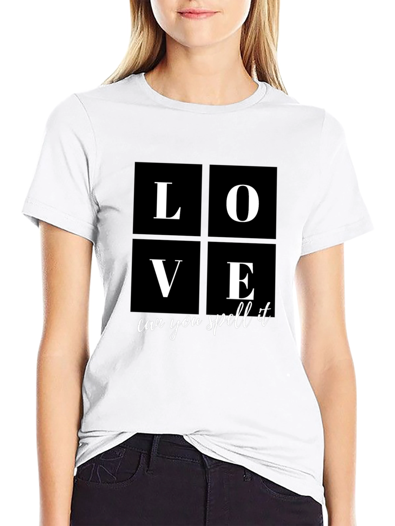 LOVE Spell It T-Shirt - Black Crew Neck Tee