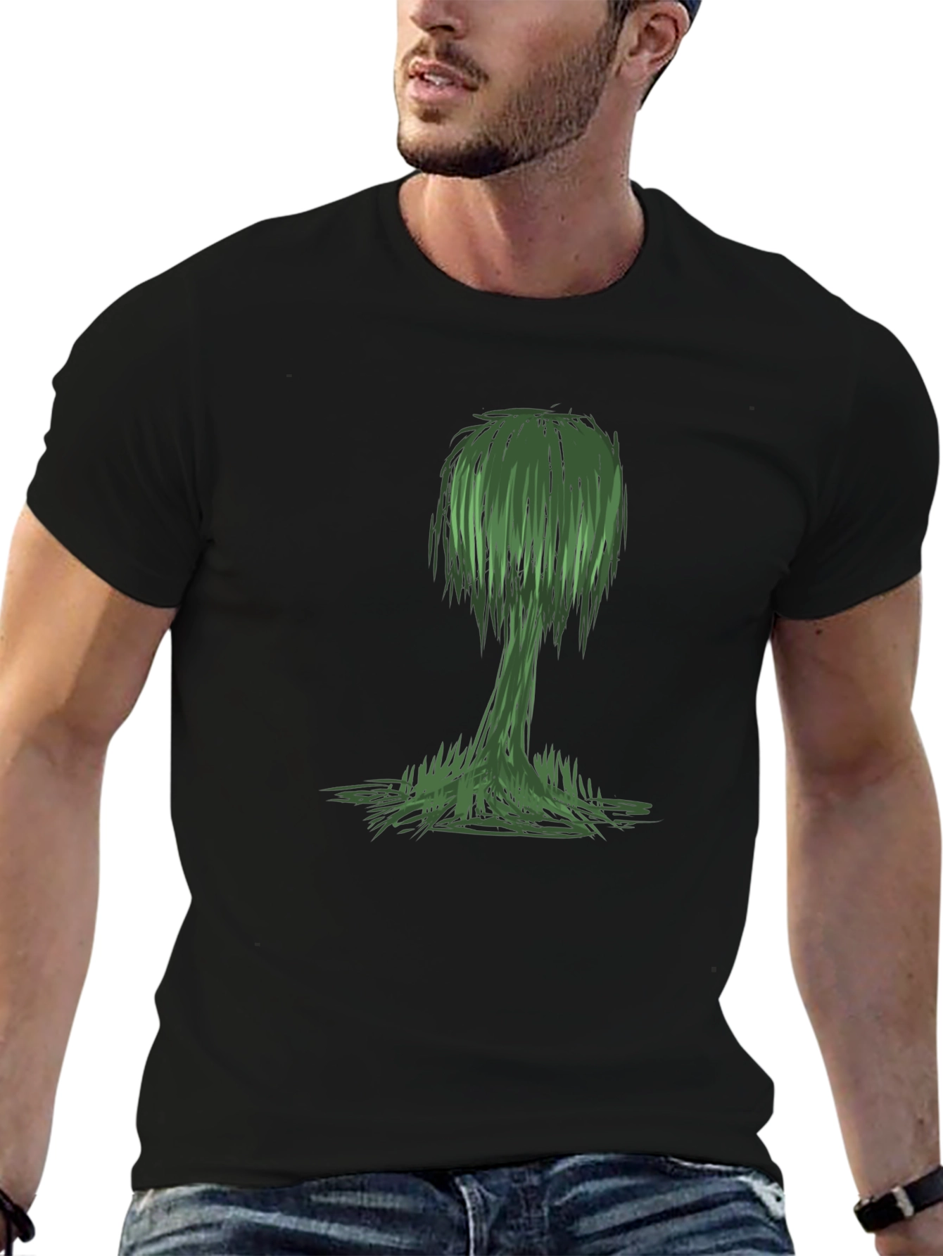 Unique Willow Tree Graphic Tee - Black Cotton Casual