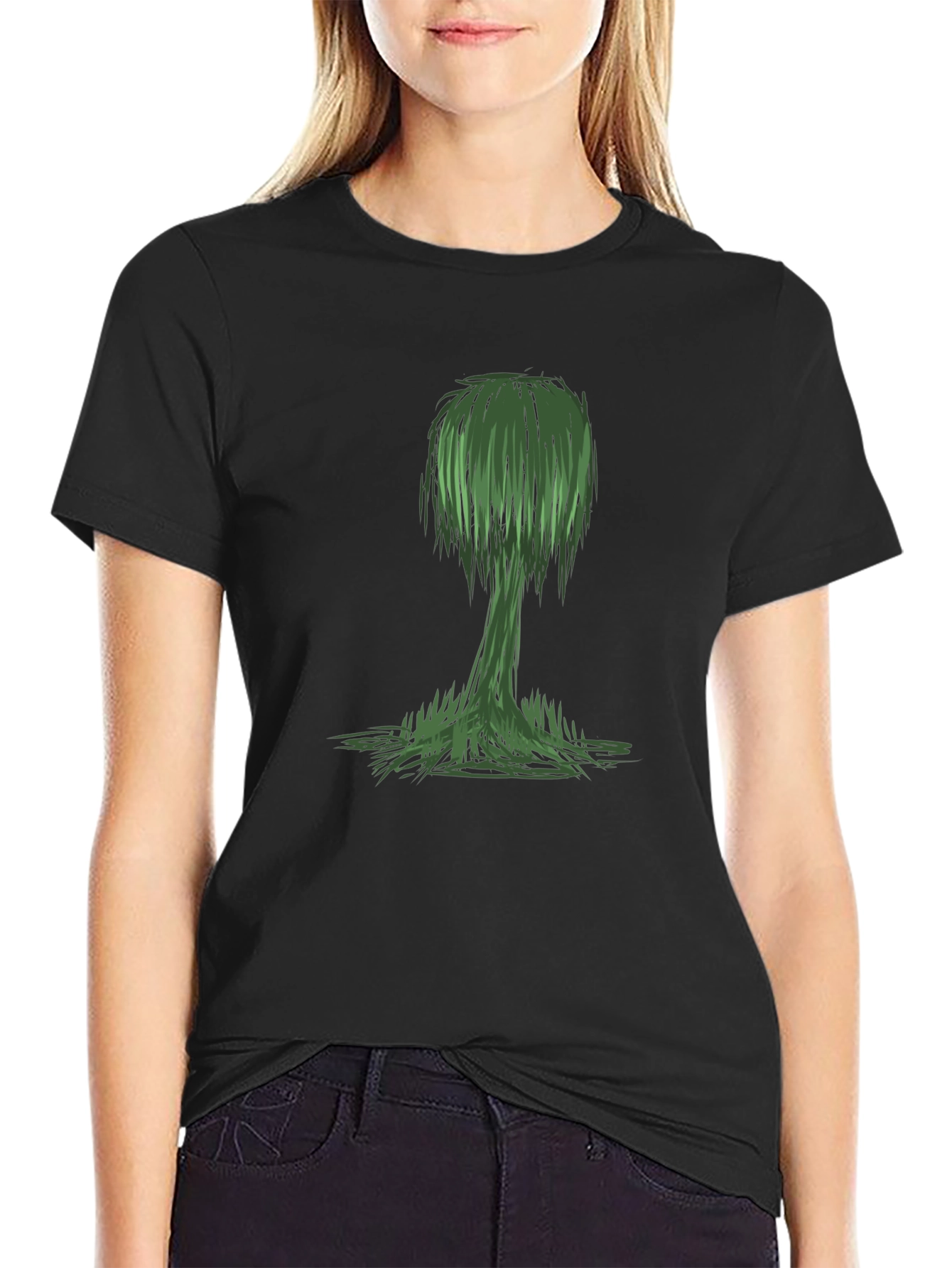 Unique Willow Tree Graphic Tee - Black Cotton Casual