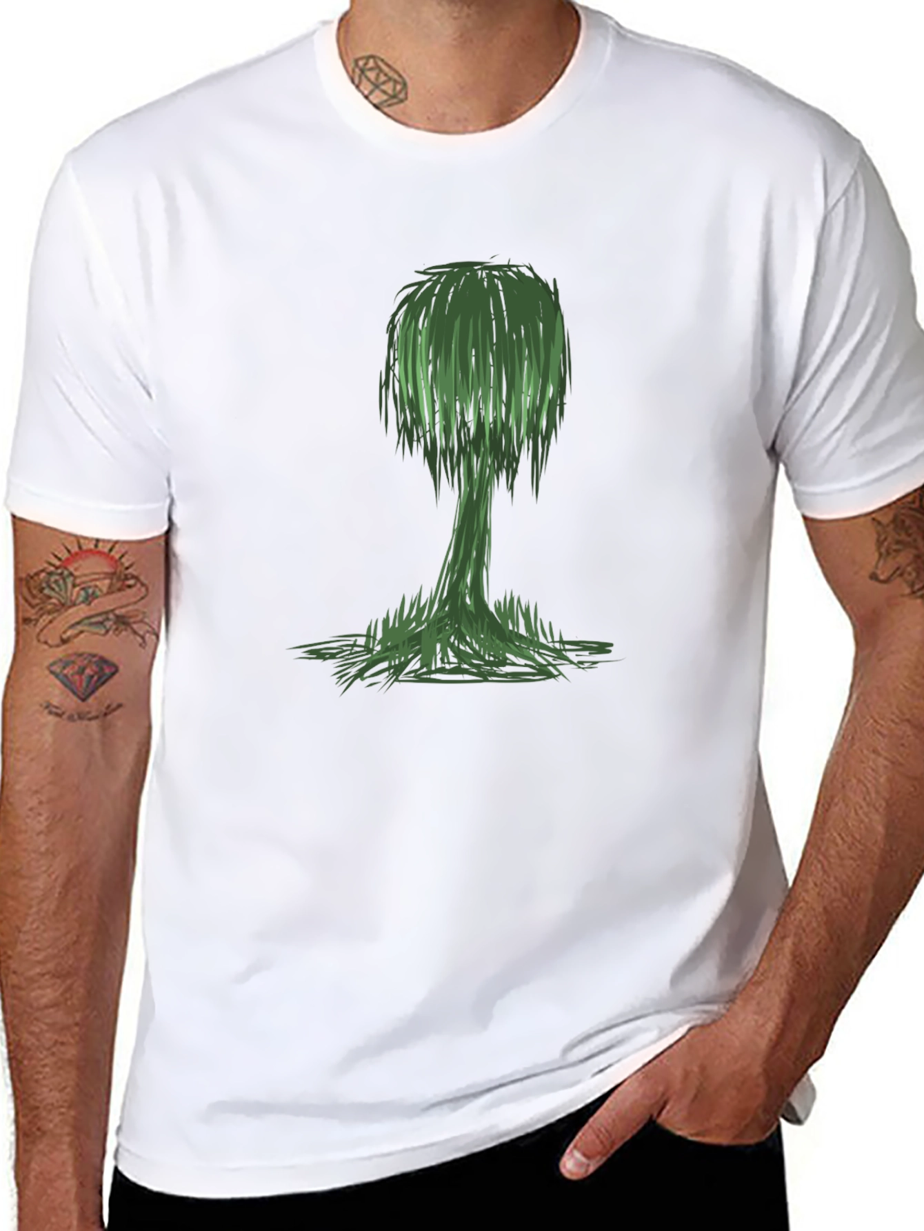 Unique Willow Tree Graphic Tee - Black Cotton Casual