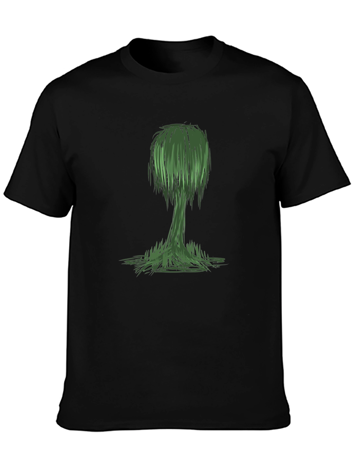 Unique Willow Tree Graphic Tee - Black Cotton Casual