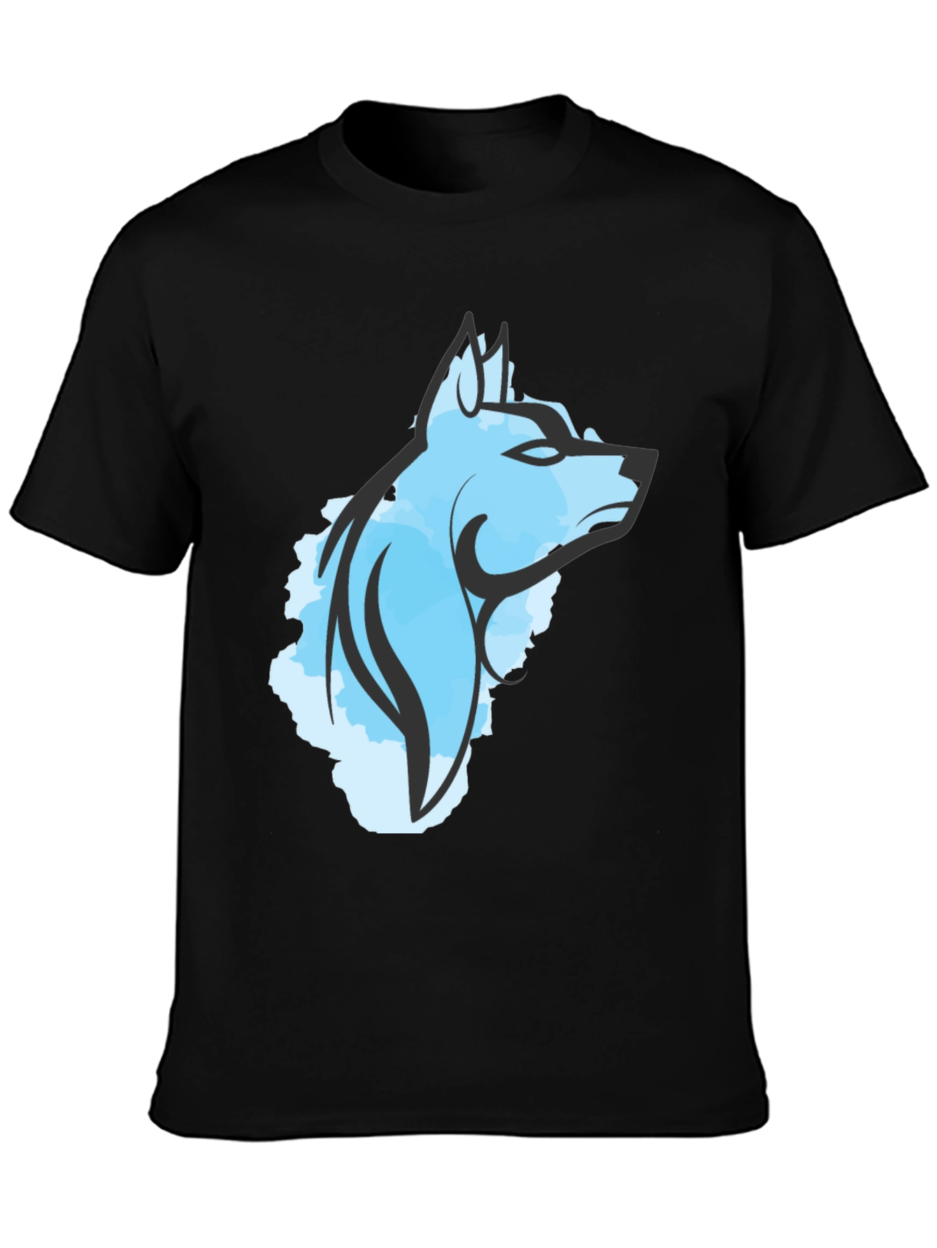 Cool Blue Wolf Graphic Tee - Black